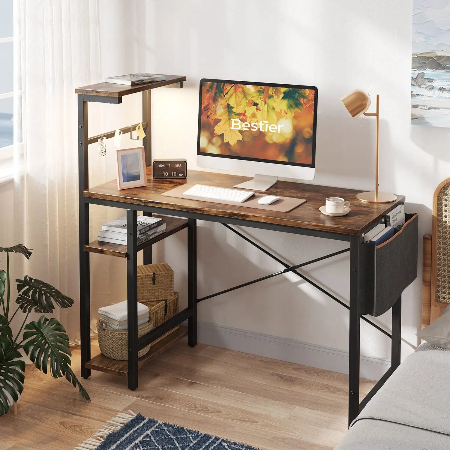 Bestier 44 Inch Gaming Desk with LED Lights - Ergonomic PC Computer Desk for Small Spaces, Perfect for Gaming, Streaming & Home Office Setup