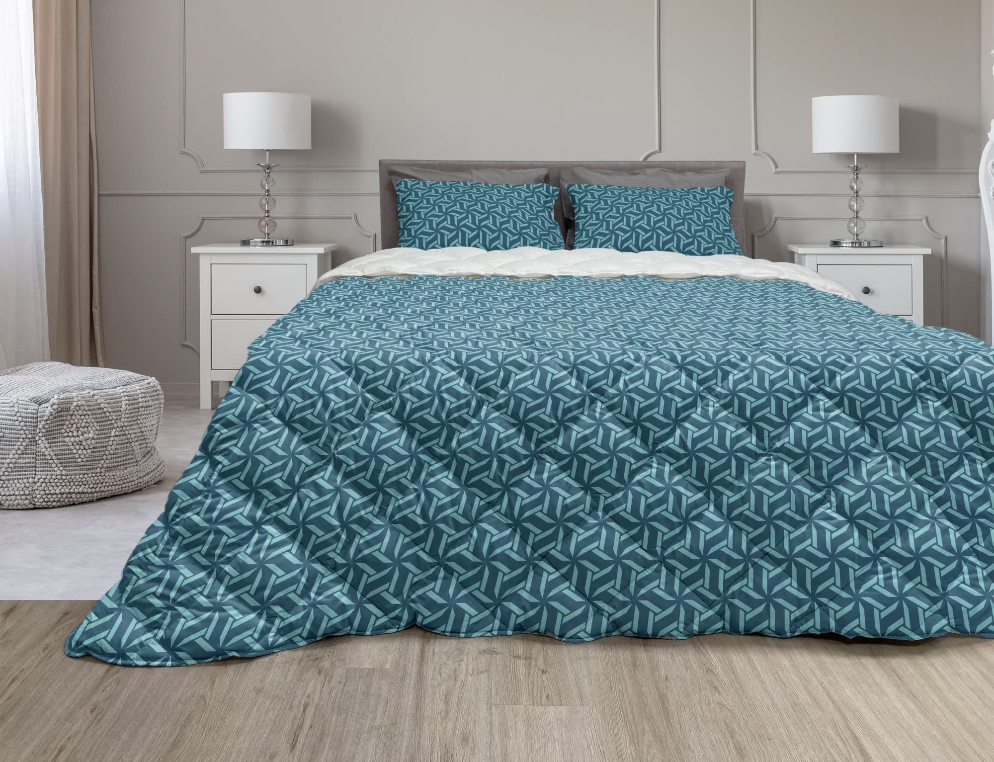 Ambesonne Modern Comforter & Sham Bedding Set - Abstract Boho Style Avant Garde Fractal Design, Twin Size Teal & Petrol Blue Microfiber Duvet Set (2-Piece) | Perfect for Bohemian Bedrooms, Guest Rooms & Dorm Decor
