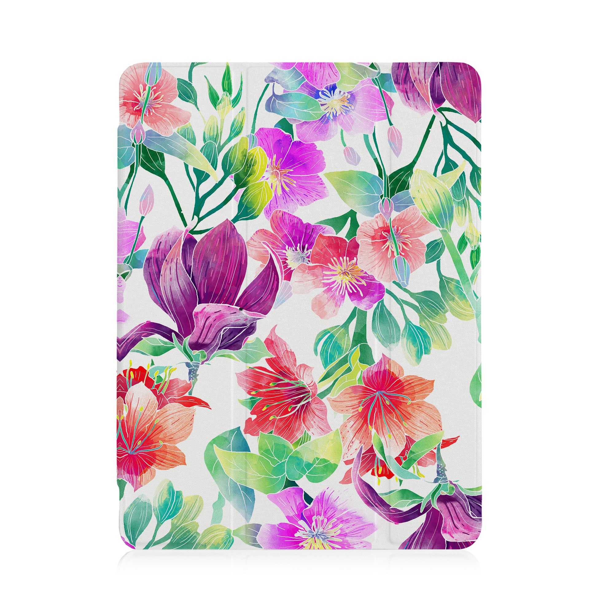iPad See-Through Case with Watercolor Flower Design - Slim Protective Cover for iPad Air/Pro/Mini - Perfect for School, Work & Travel