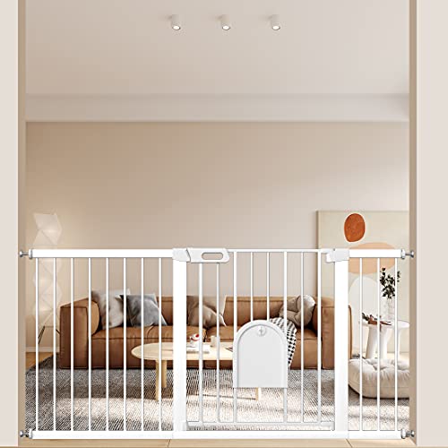 Extra Wide Baby Gate with Cat Door - Walk Through Small Pet Door Safety Gate for Stairs & Kitchen - Pressure Mounted No Drill 70.87