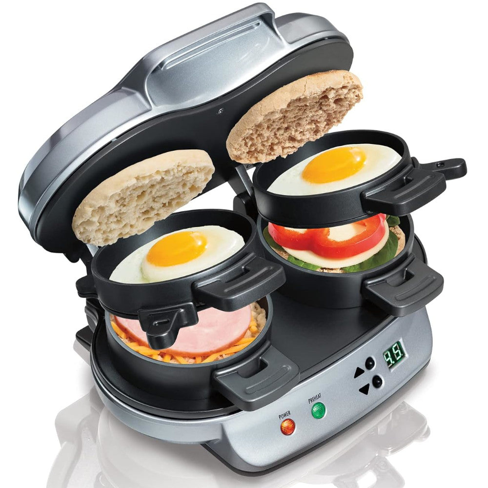 Hamilton Beach 25490C Dual Breakfast Sandwich Maker - Certified Refurbished with Home Essentials Warranty | Perfect for Quick Breakfasts, Sandwiches & Paninis at Home