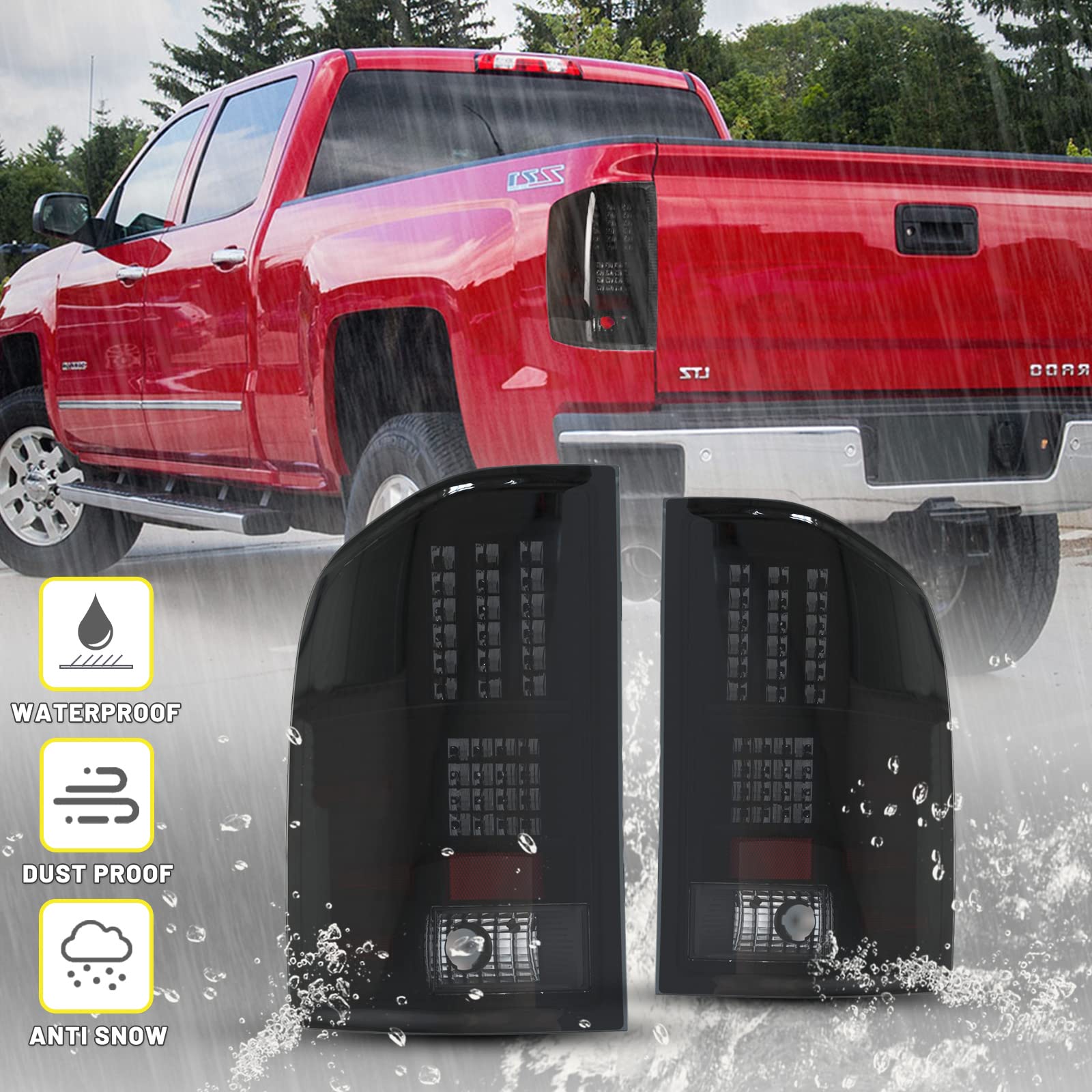 2007-2014 Chevy Silverado 1500/2500 HD/3500 HD LED Tail Lights - Replacement Taillamp Assembly for Chevrolet Pickup Trucks - Enhanced Visibility & Style Upgrade for Night Driving & Off-Road Adventures