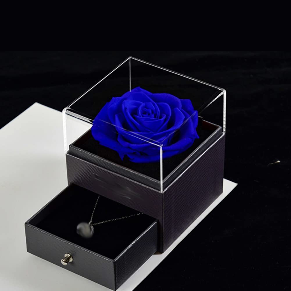 FFYUEEE Rose Acrylic Jewelry Box with Real Rose - Elegant Drawer Gift Box for Jewelry Storage, Valentine's Day Christmas Birthday Present - Perfect for Jewelry Organization, Home Decor & Romantic Gifting