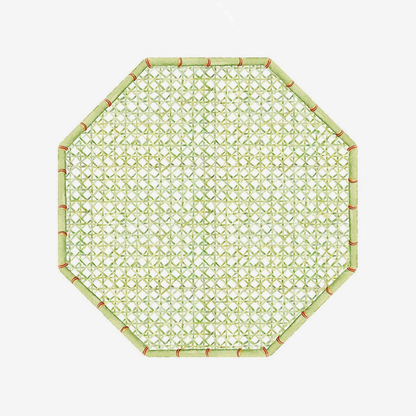 Caspari Trellis Green Lacquer Octagonal Placemat Set of 4 - Elegant Table Setting for Dinner Parties, Holidays & Home Decor