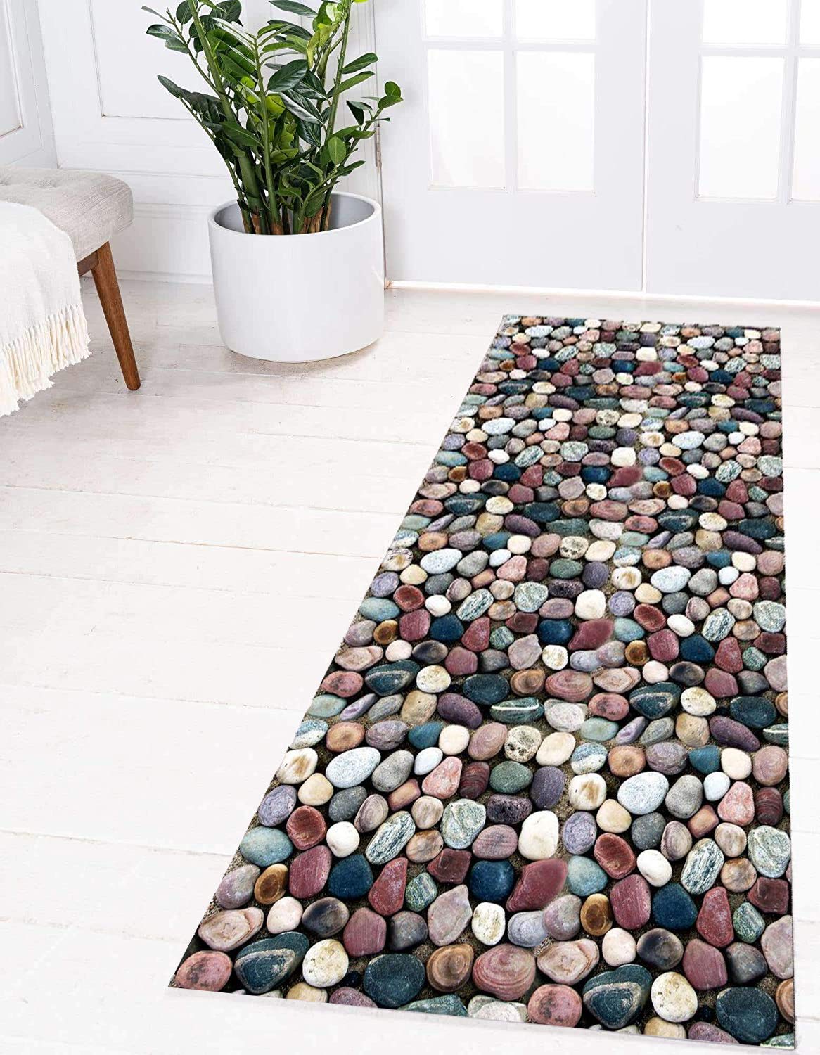 Yurun Runner Rug Sets - Modern Washable & Water Resistant Rubber Back Laundry Room Mats, Kitchen Rugs for Bathroom & Kitchen Floors - Stone Pattern 4x23'4