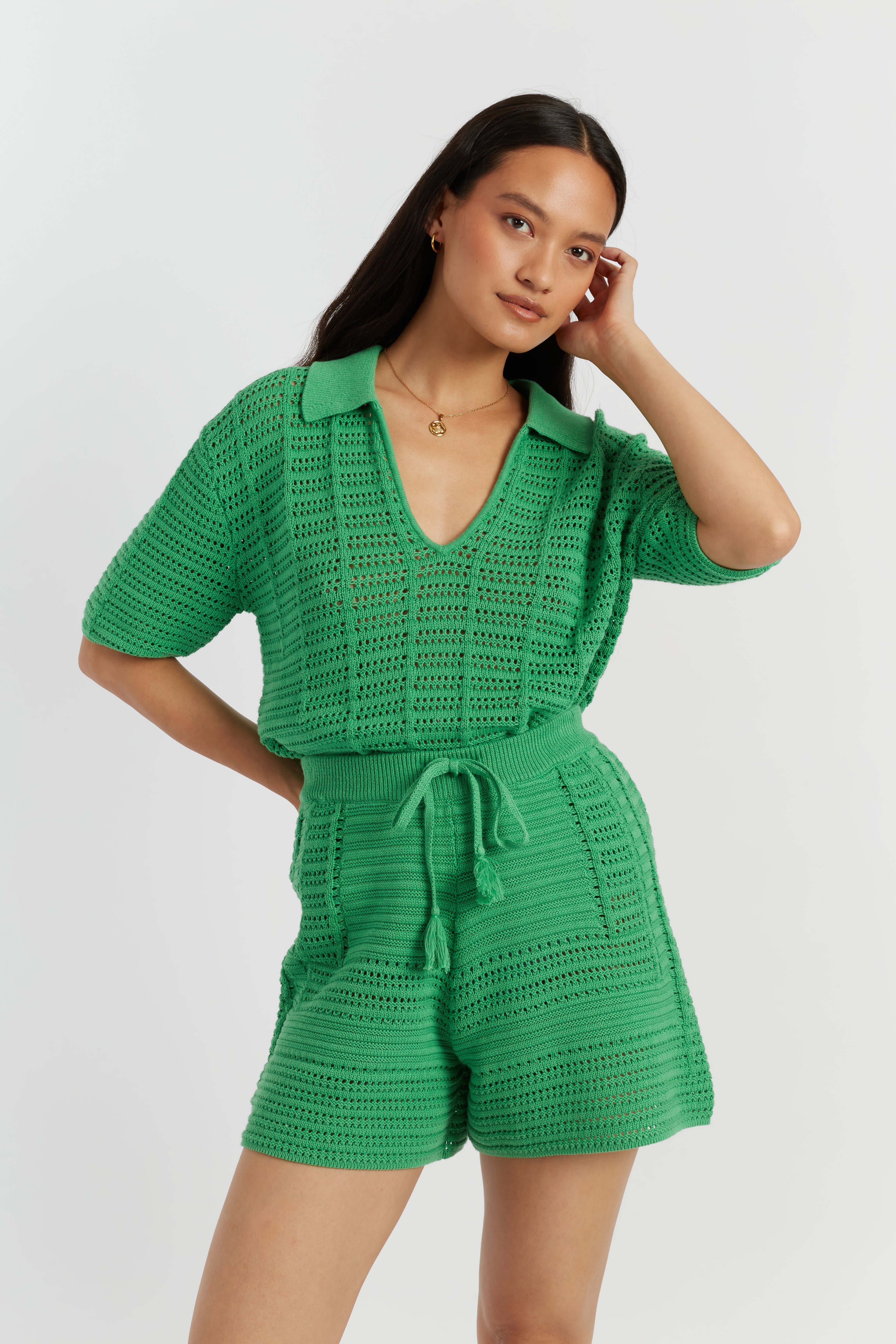 Green Cotton Crochet Shorts for Women - Breathable Summer Beachwear & Boho Fashion Outfits