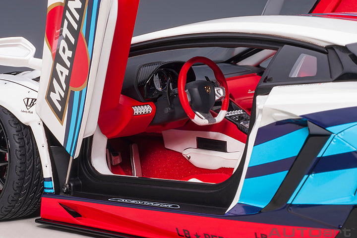 AUTOart 1:18 Scale Liberty Walk Lamborghini Aventador Limited Edition Diecast Model Car - Martini Racing Livery - Collector's Item for Display & Racing Enthusiasts