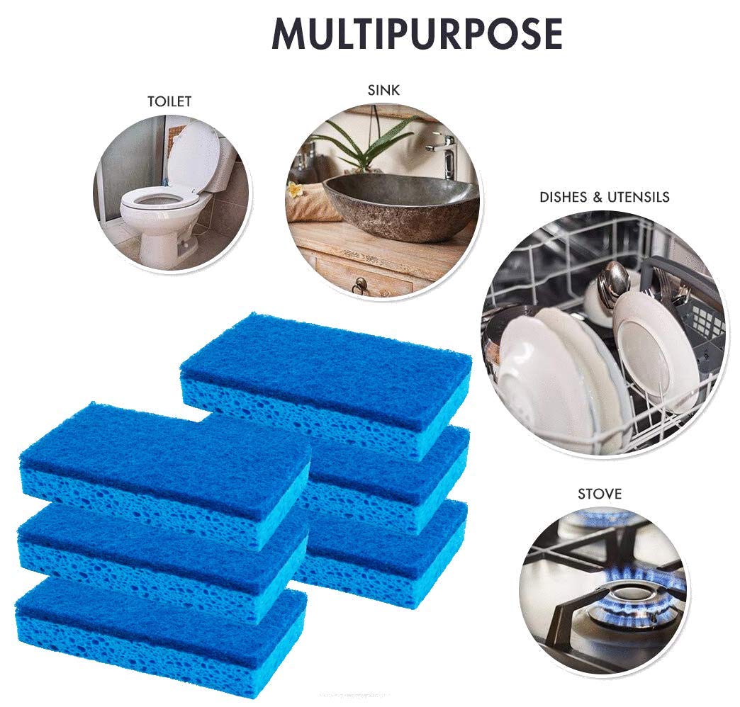 Scrubit Non-Scratch Cleaning Sponges - 6 Pack Dish Sponges for Kitchen, Dishes, Bathroom & More | Gentle Scrubbing Sponge with Thought Scrubber | Perfect for Pots, Pans, Countertops & Stain Removal