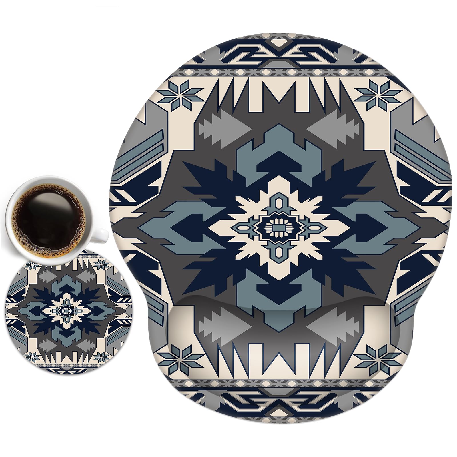 Ergonomic Mouse Pad with Wrist Rest - Cute Gel Support Memory Foam Mouse Mat, Non-Slip PU Base for Pain Relief - Perfect for Office, Home & Gaming Computers (Boho Style) | Comfortable Typing & Long Work Sessions