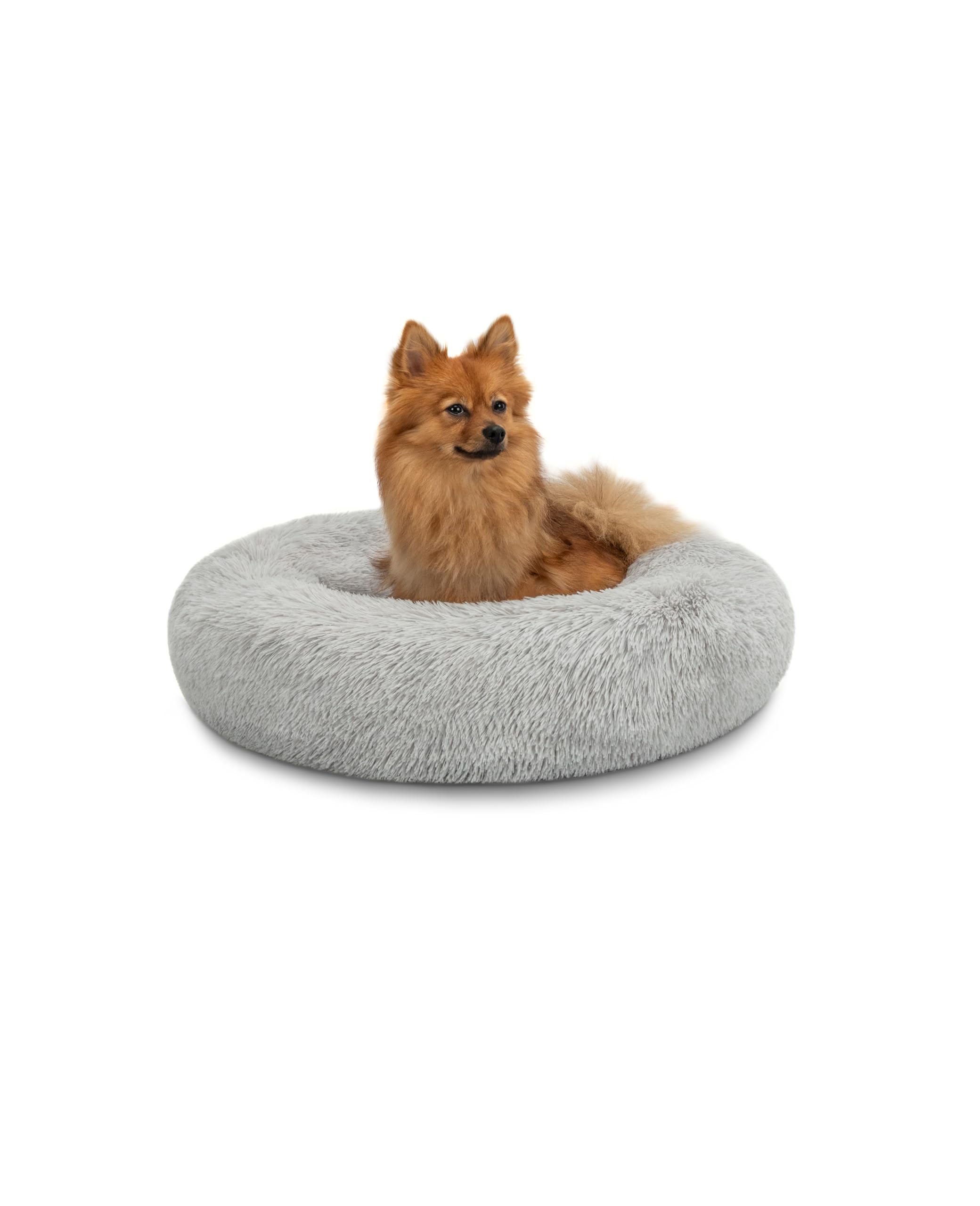 Lionto Donut Bed for Dogs and Cats - Fluffy Round Pet Bed with Extra Thick Filling for Small & Large Pets (23.6 Inch Diameter) - Ultra Soft Plush Dog & Cat Cushion in Light Gray - Perfect for Bedroom, Living Room or Pet Travel Carrier