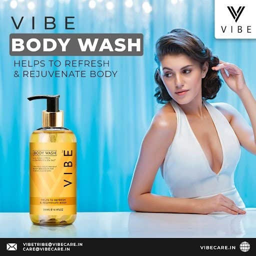 VIBE Aqua Citrus Vitamin C Body Wash 300ml & Green Tea Face Wash 100ml Combo Pack - Hydrating & Refreshing Skincare Duo for Daily Shower & Facial Cleansing Routine