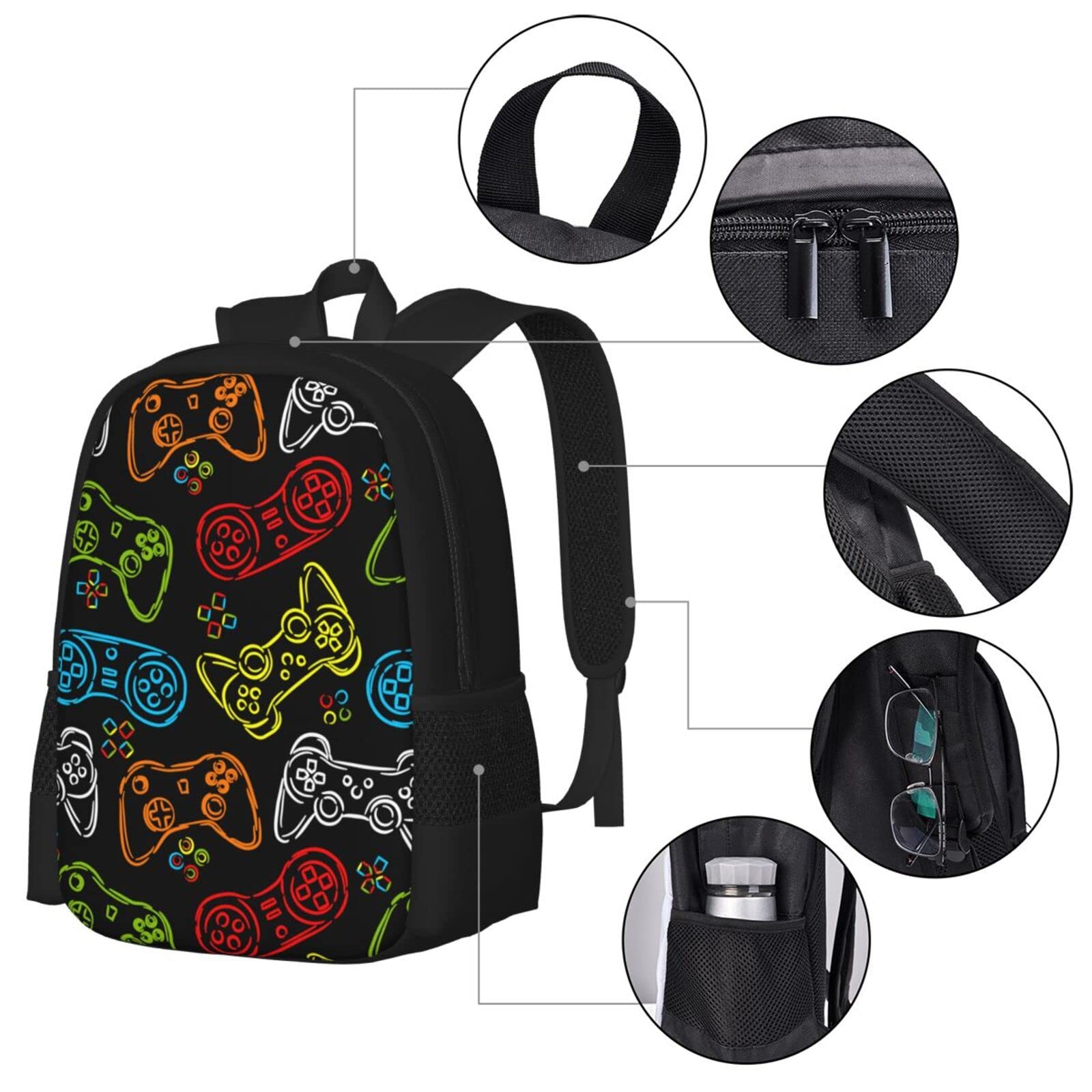 17 Inch Water Resistant Kids Video Game Backpack - Joystick Design School Bookbag for Elementary & Junior High Students | Perfect for Gaming, School & Travel (Girls & Boys)