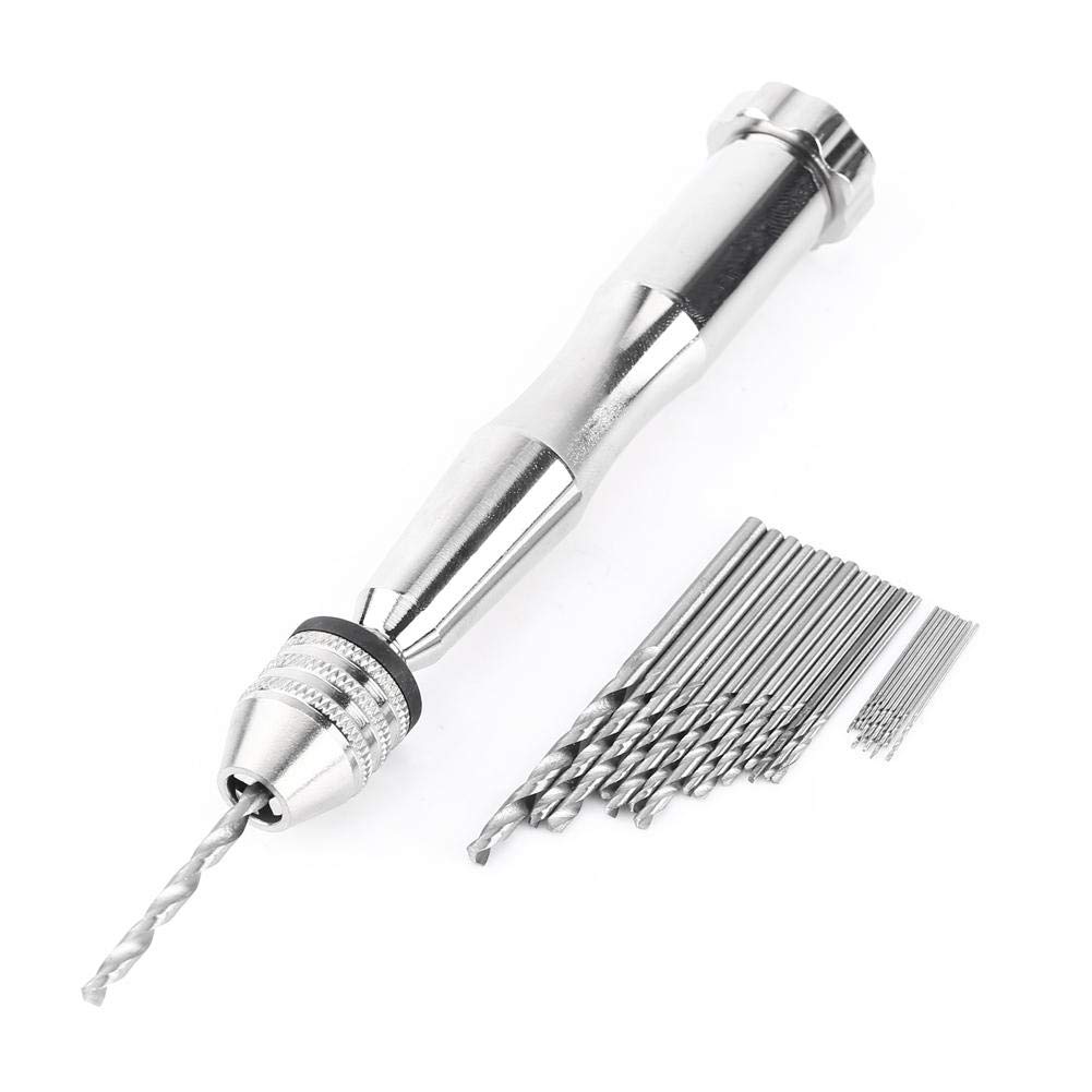 Silver Twist Drill Hand Tool Set - 0.3mm to 3.6mm Chuck Range with 25 HHS Drill Bits for Woodworking, Metal & DIY Projects | Precision Hand Drill for Crafts, Jewelry Making & Home Repairs