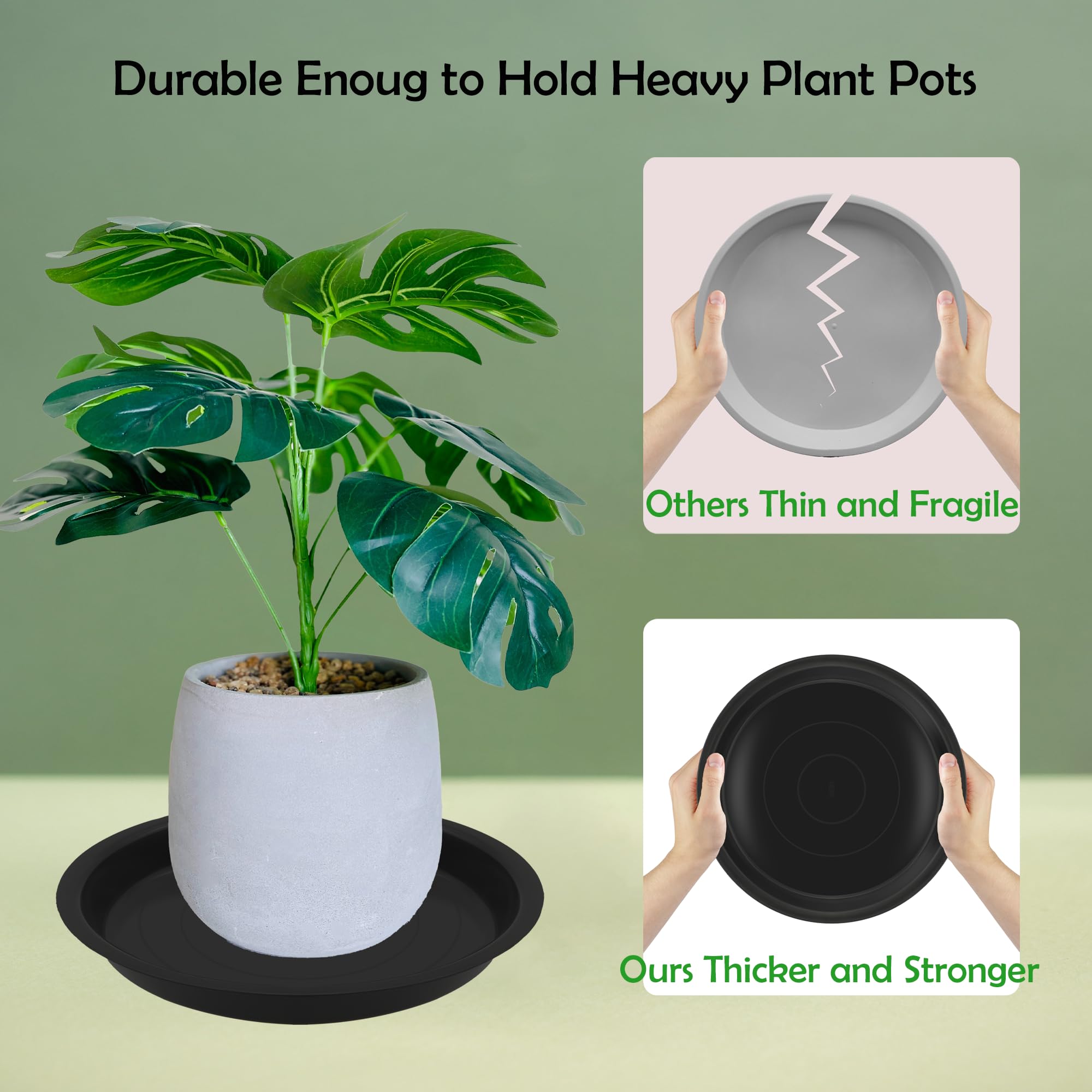 4 Pack 16 Inch Round Plastic Plant Saucers - Drip Trays for 14 Inch Pots Indoor & Outdoor Use - Black Plant Water Catchers for Potted Plants, Flowers & Planters (Set of 4) - Perfect for Balcony, Patio, Garden & Home Decor