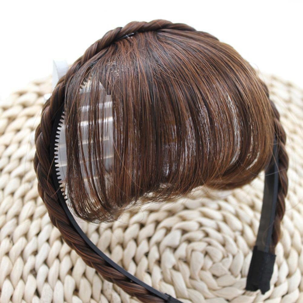 New Twist Headband With Bangs For Women - Natural Brown Black Artificial Wig Hair Band | Perfect for Cosplay, Costume Parties & Everyday Fashion