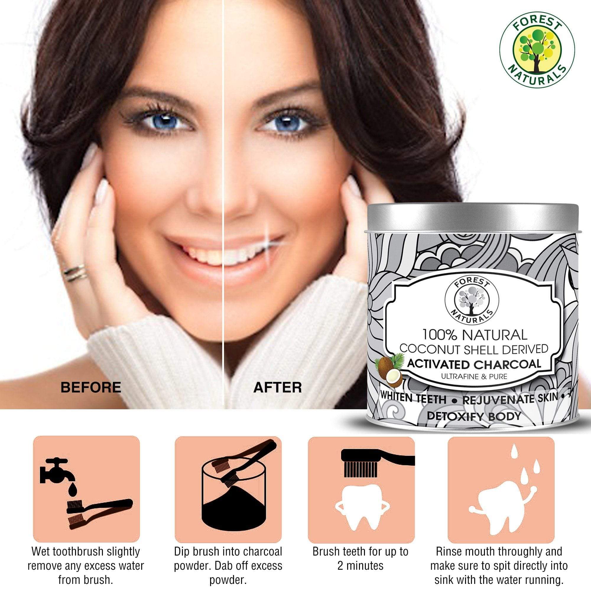 Dr Trust USA Forest Naturals Natural Coconut Shell Activated Charcoal Powder (250g) - Detox, Teeth Whitening & Water Filtration for Home & Travel Use