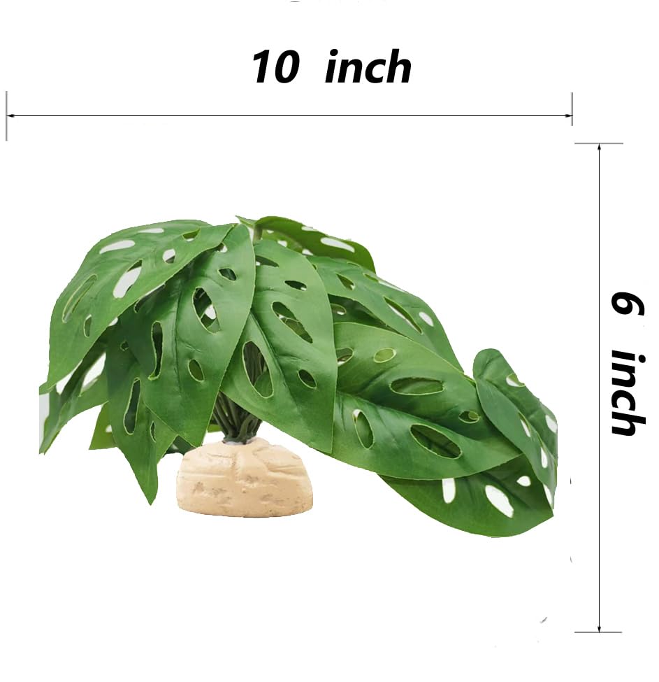 Artificial Reptile Plants for Terrarium Decor - Swiss Cheese Design Amphibian Habitat Accessories for Bearded Dragon, Gecko, Chameleon, Snake & Tortoise Tanks - Perfect for Jungle Themed Vivarium Setup