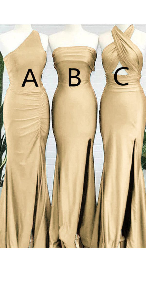 Elegant Mermaid Gold Side Slit Long Bridesmaid Dress WG1024 - Formal Evening Gown for Weddings, Prom & Special Occasions