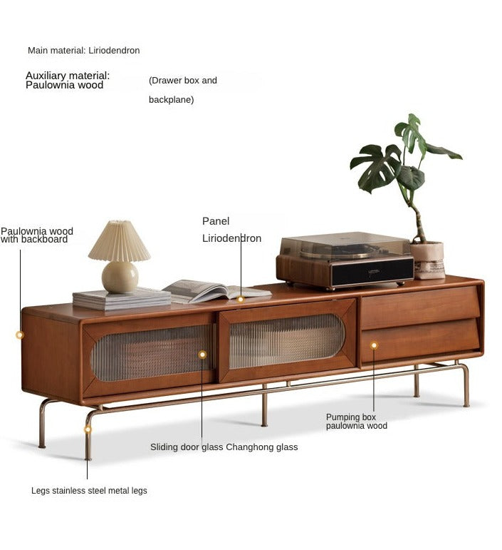 Solid Oak & Poplar Wood French Style TV Stand with Sliding Doors - Perfect for Living Room, Bedroom & Home Theater Storage