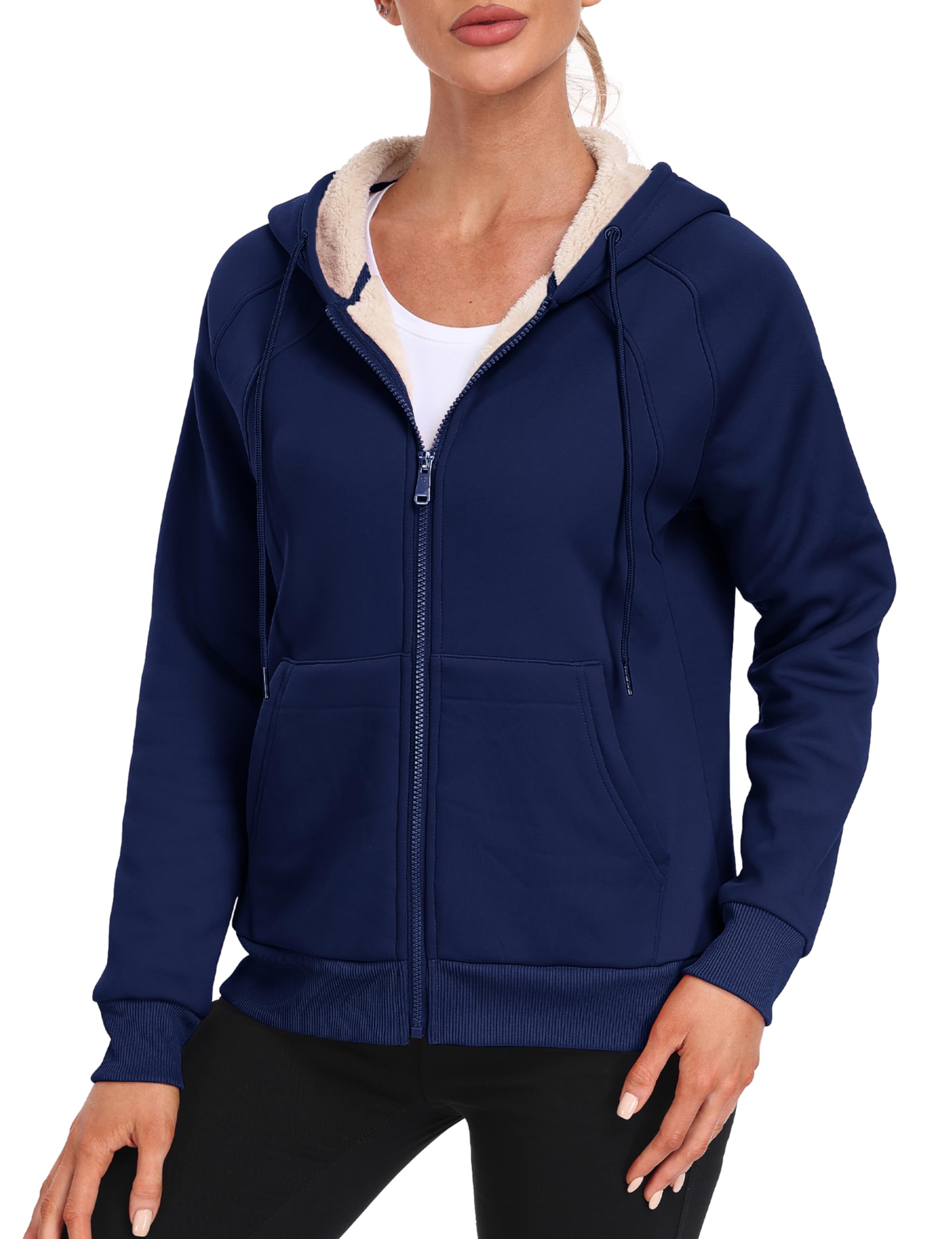 MoFiz Women's Fleece Zip Up Hoodie - Warm Sherpa Lined Winter Sweatshirt with Pockets | Cozy Casual Outerwear for Women | Perfect for Cold Weather, Outdoor Activities & Lounge Wear