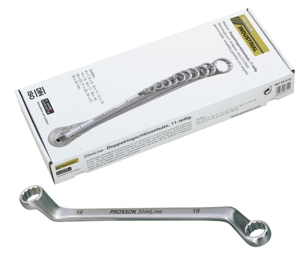 Proxxon 23812 11-Piece SlimLine Double Box End Wrench Set - Professional Automotive & DIY Tool Kit for Tight Spaces and Precision Work