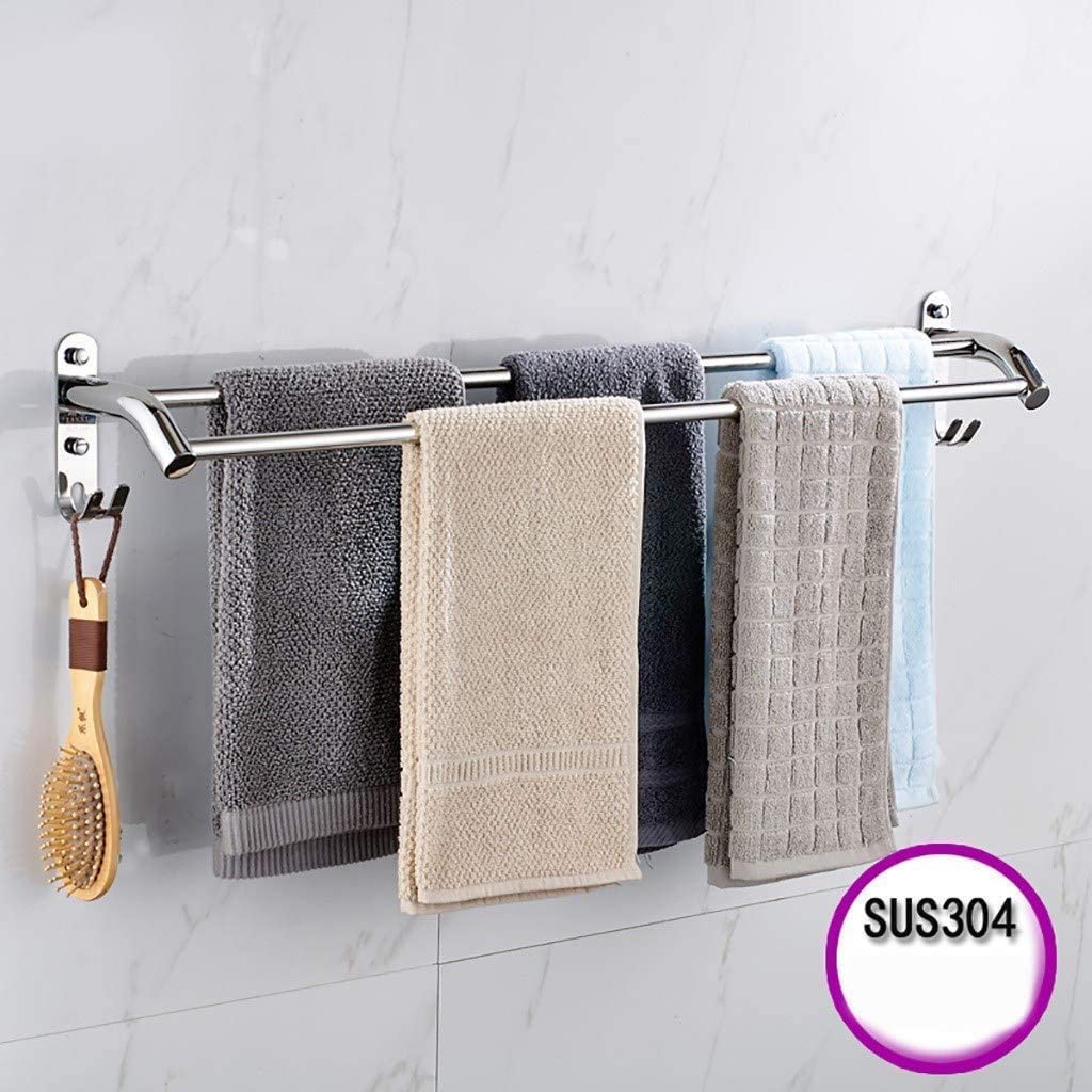 Stainless Steel Towel Rack Holder - 304 Rustproof Bathroom Towel Bar Rail with Shelf - 50cm/70cm/80cm Wall Mounted for Kitchen, Bathroom & Laundry Room Organization