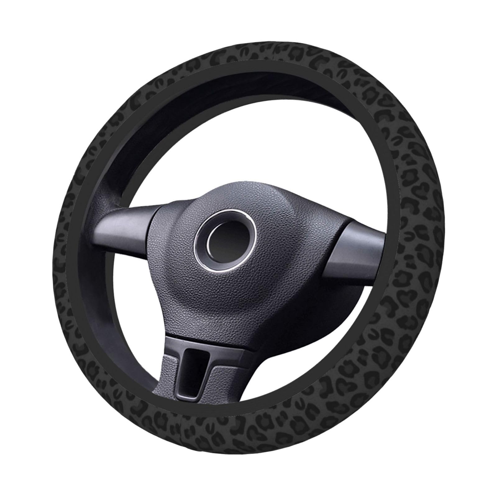 Black Leopard Print Cheetah Elastic Steering Wheel Cover - Non-Slip Breathable Neoprene Car Accessory for Women - Universal 15 Inch Fit for Cars, SUVs, Trucks - Perfect for Daily Commute, Road Trips & Stylish Driving