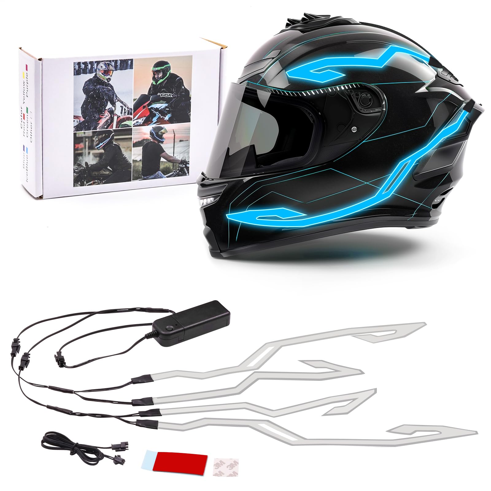 Waterproof LED Helmet Light Bar - 4in1 Cold Light Strip for Motorcycle Night Riding Safety (Ice Blue)