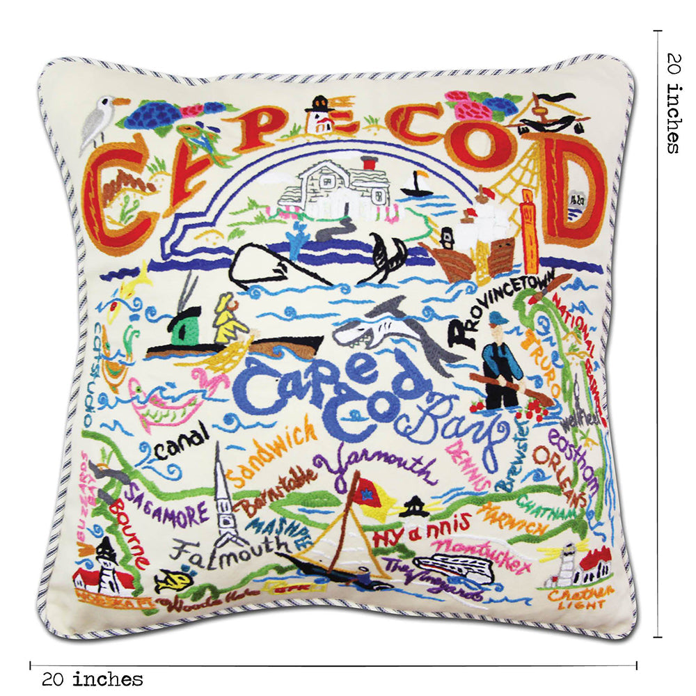Hand Embroidered Cape Cod Pillow Cover - Coastal Home Decor for Living Room, Bedroom & Porch