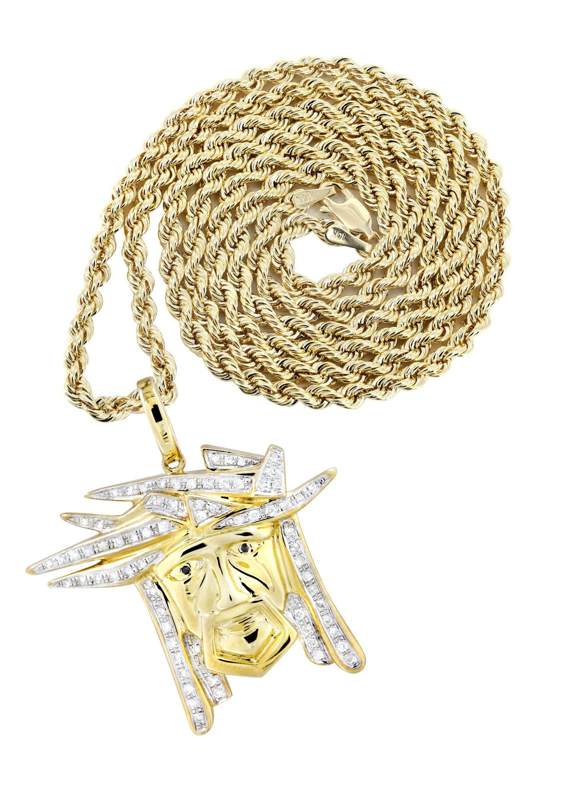 10K Yellow Gold Jesus Diamond Pendant Necklace for Women | 0.42 Carats Diamond Cross Necklace | Religious Jewelry Gift for Baptism, Confirmation & Church Occasions
