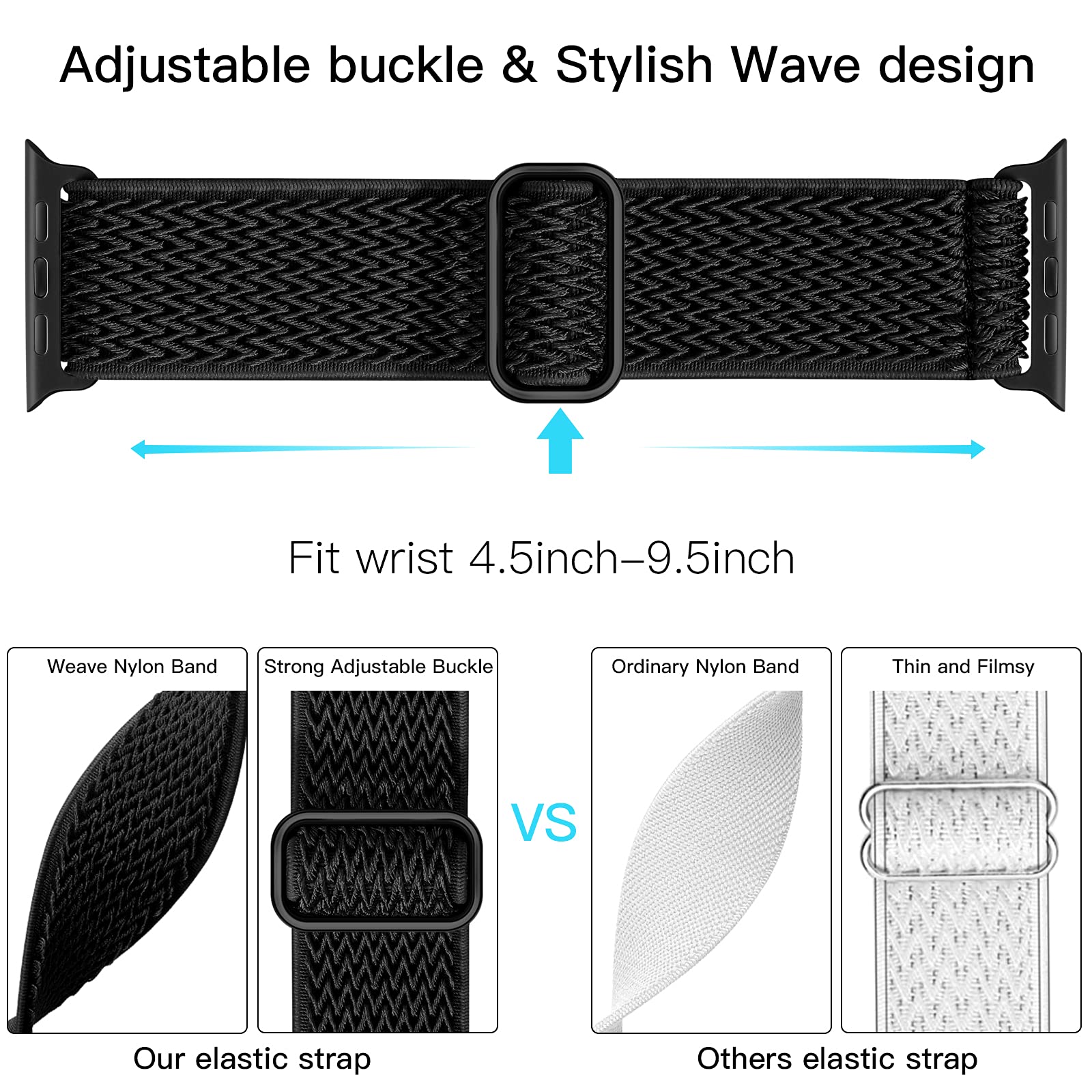 Lerobo Stretchy Nylon Solo Loop Sport Band for Apple Watch 45mm 44mm 42mm - Compatible with Apple Watch SE Series 7 6 5 4 3 2 1 - Soft Adjustable Sport Band for Women & Men - Perfect for Running, Workouts and Everyday Wear