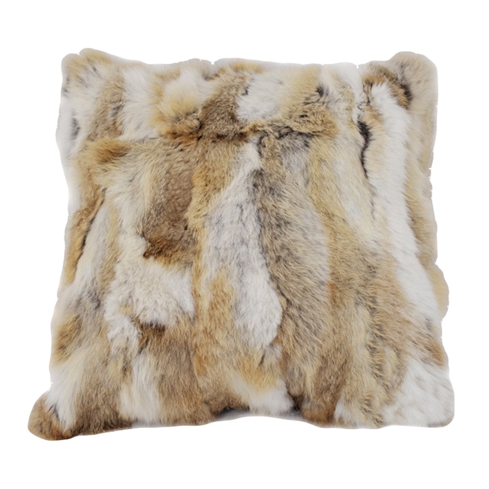 Luxury Real Rabbit Fur Decorative Throw Pillow Cover - Soft Light Brown Faux Fur Pillow Case for Couch, Bed, Sofa - Cozy Home Decor & Living Room Accessories