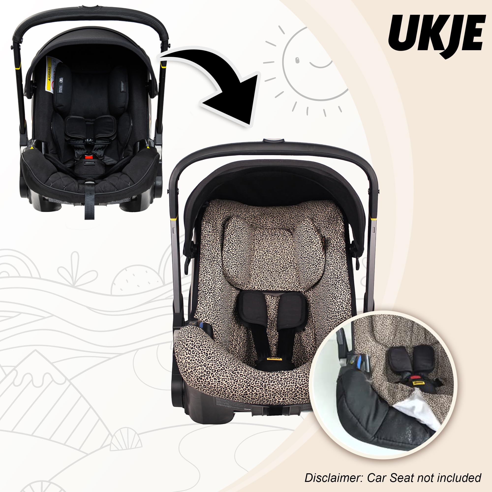 UKJE Premium Cotton Car Seat & Stroller Cover for Doona - Soft Infant Car Seat Liner Protector | Newborn Baby Travel Accessories | Machine Washable & Easy Install | Beige Leopard Print | Perfect for Road Trips & Daily Stroller Use