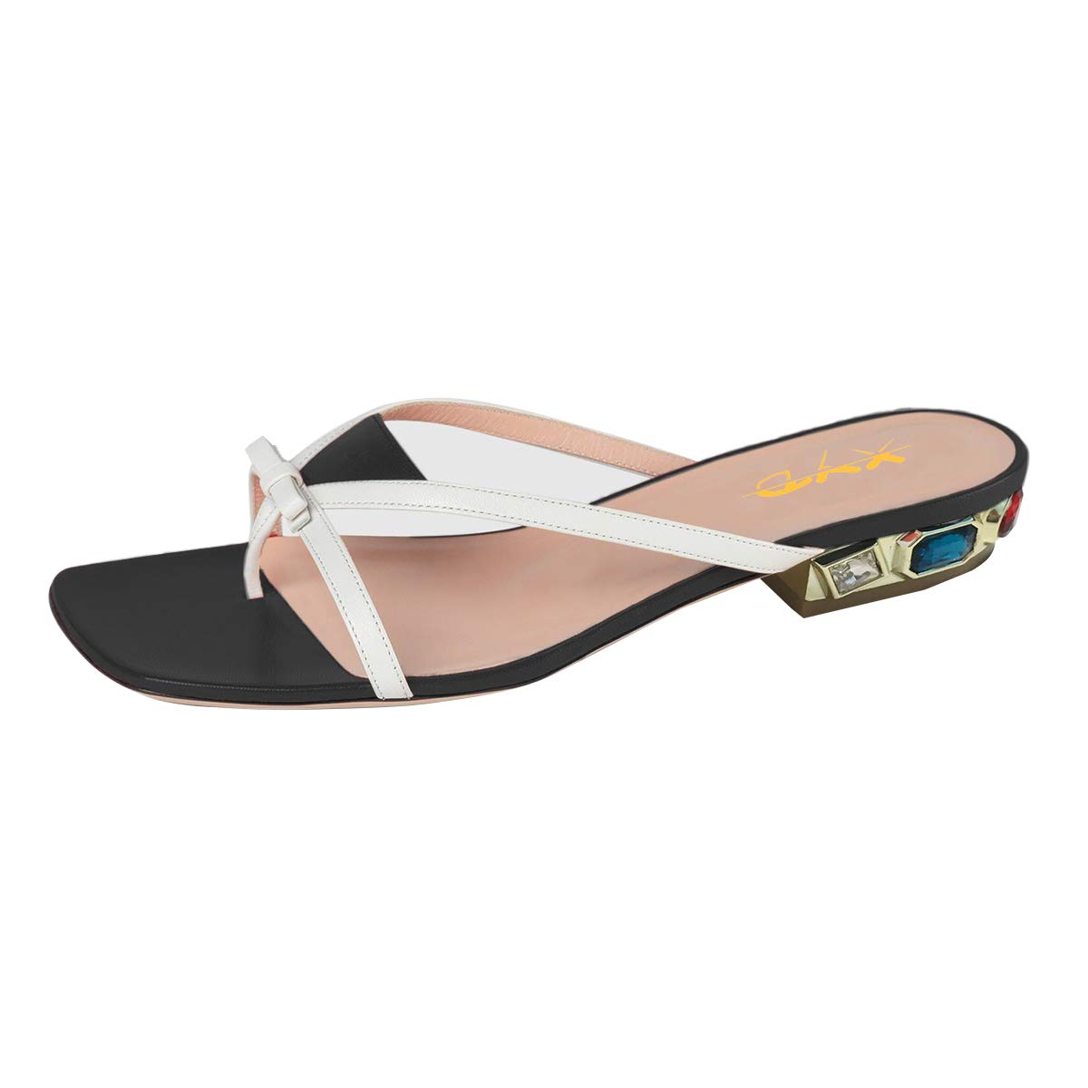XYD Women's Rhinestone Bowknot Thong Sandals - Slip On Open Toe Flip Flop Mules with Low Heel for Summer Beach, Pool Party & Casual Outings