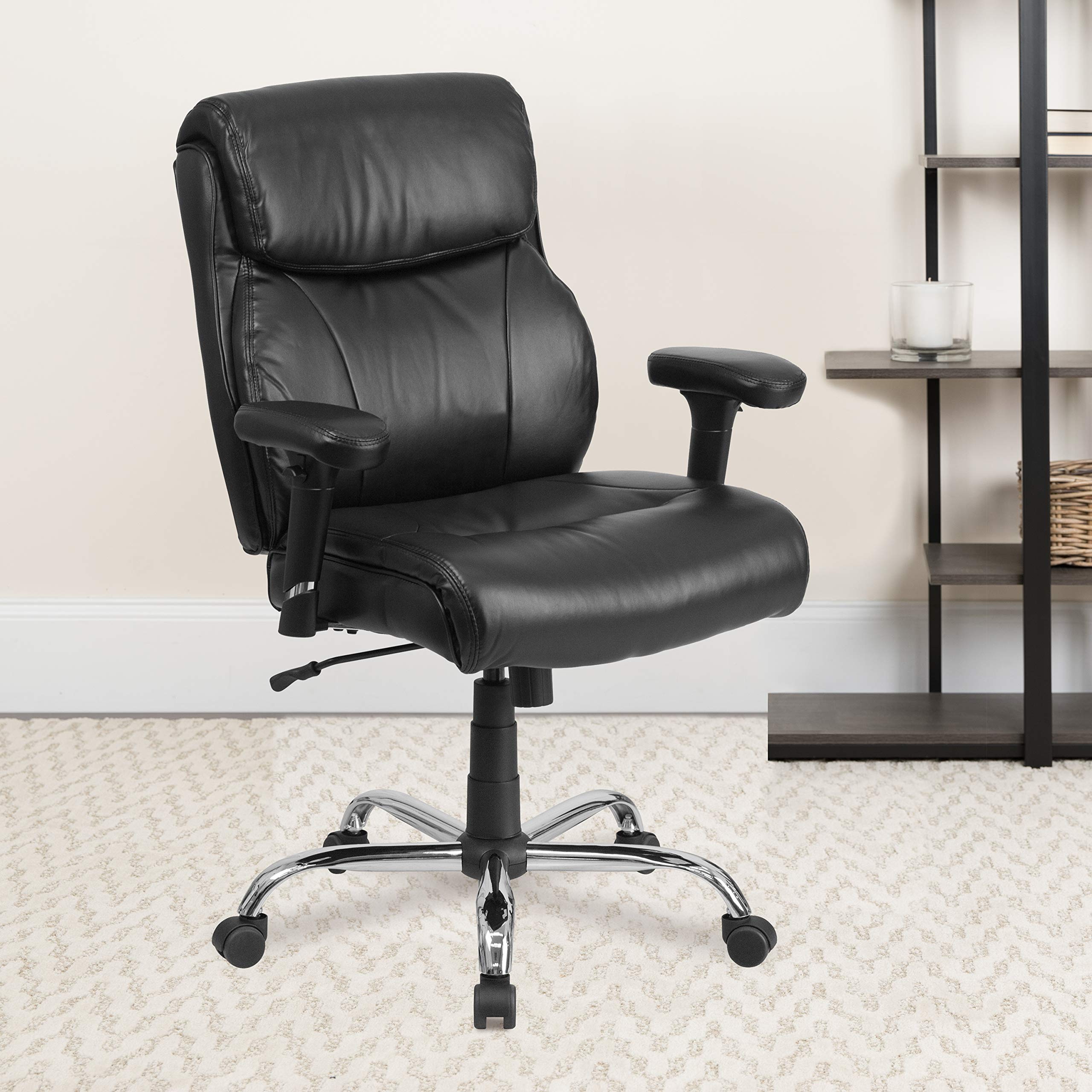 Flash Furniture HERCULES Series Big & Tall 400 lb. Capacity Black LeatherSoft Ergonomic Office Chair with Adjustable Arms - Perfect for Home Office, Gaming & Executive Workspaces