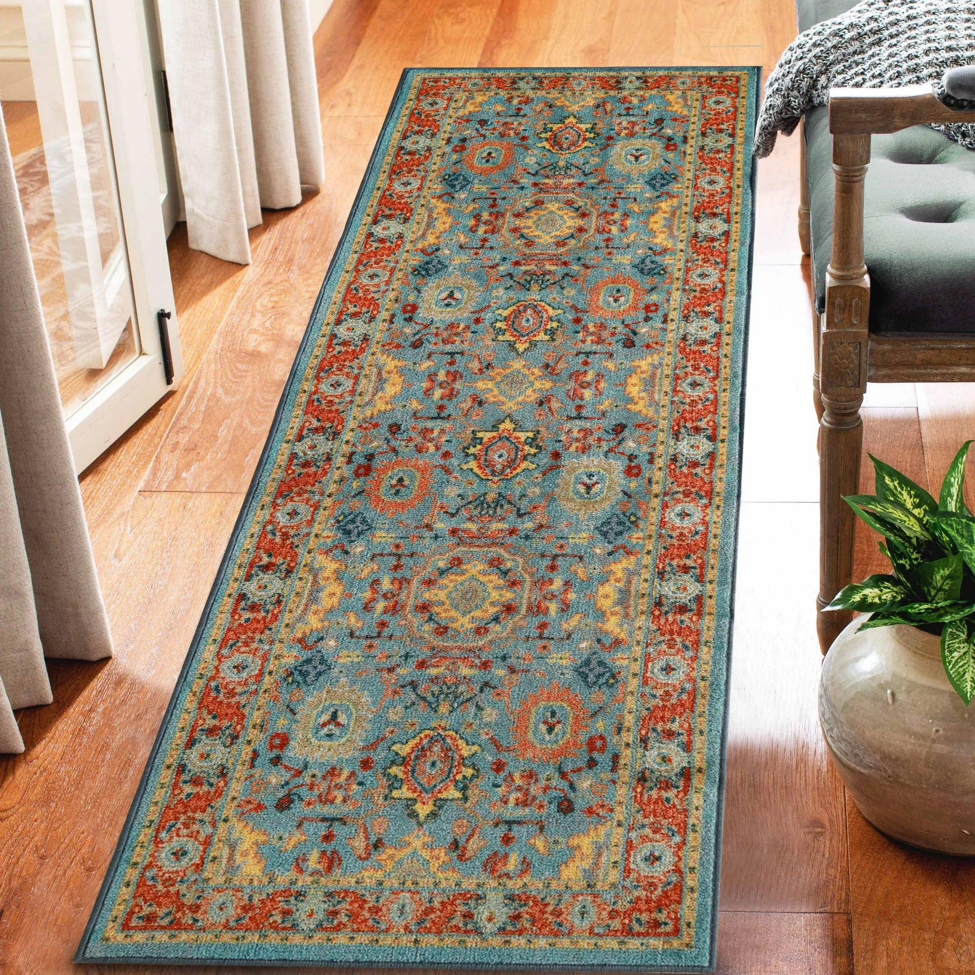 Hadar Geometric Medallion Washable Indoor Area Rug - Non-Slip Living Room Carpet, Bedroom Runner Rug for Home Decor