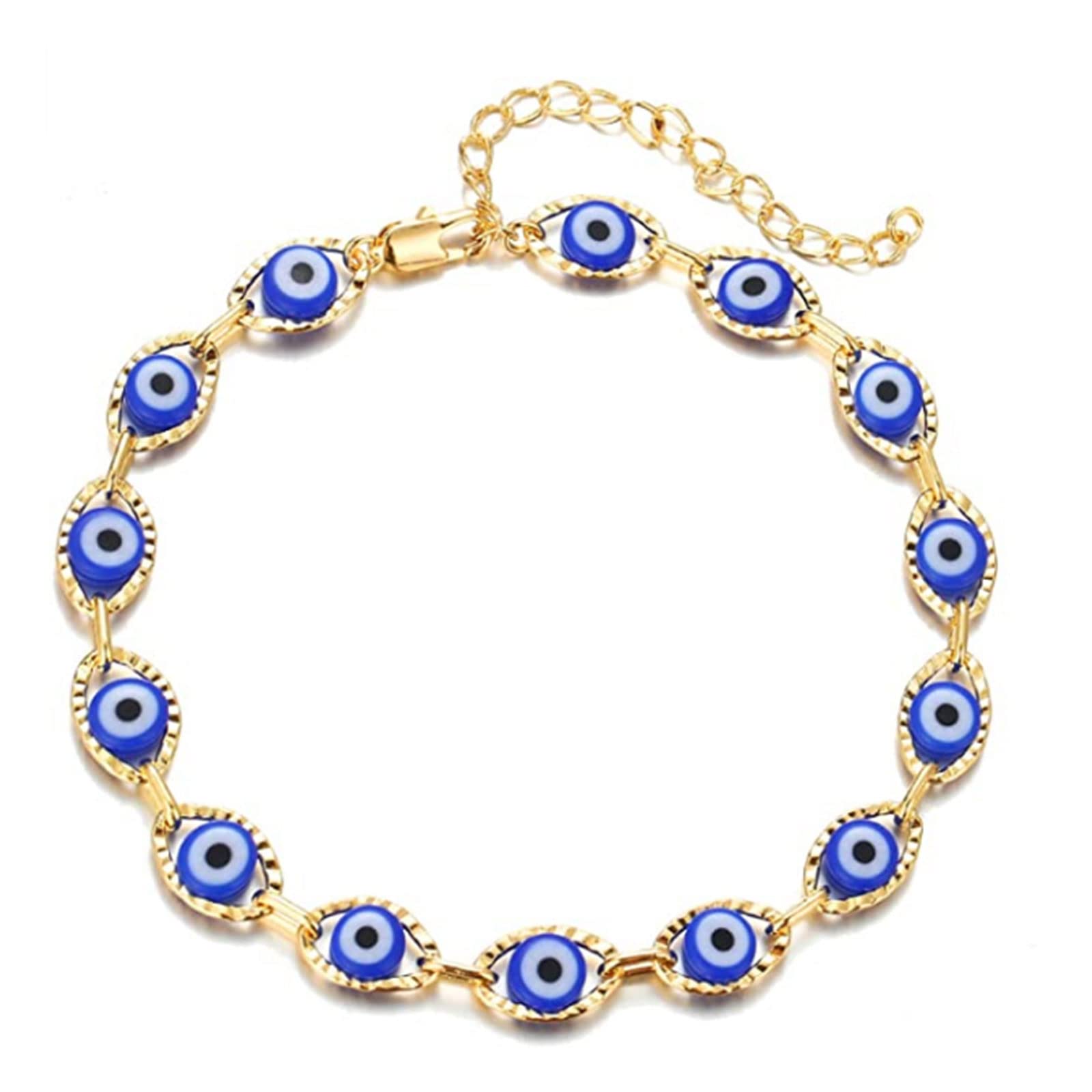 Evil Eye Anklet Bracelet - Lucky Blue Gold Plated Adjustable Chain Ankle Jewelry for Women | Summer Beach Accessories & Boho Fashion Statement