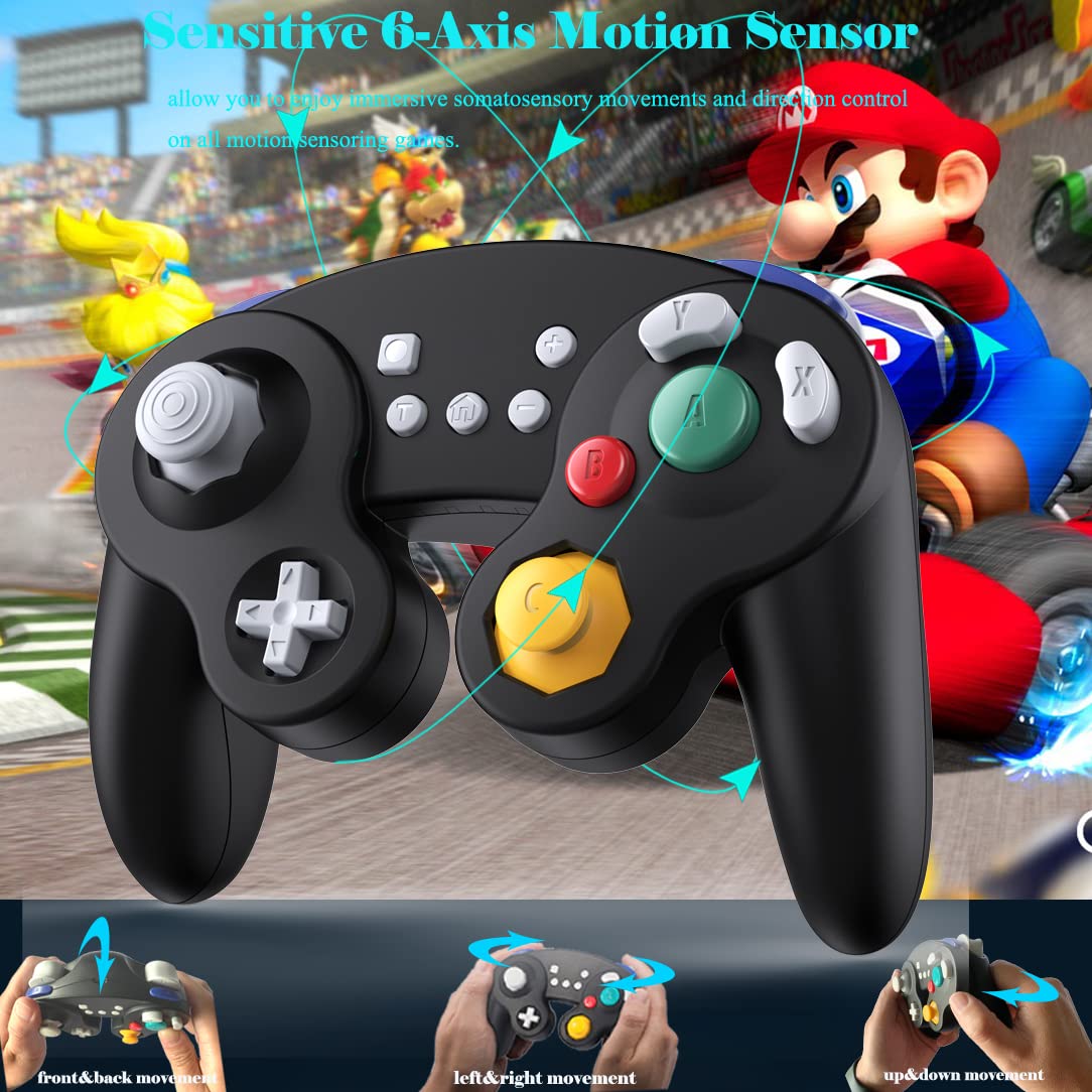 EXLENE Wireless Gamecube Controller for Nintendo Switch, Switch Lite, PC, Android, iOS & Steam - Pro Controller with Wake Up, Motion Control, Adjustable Rumble, Turbo & Auto Turbo (Upgraded Black) | Perfect for Gaming, Streaming & Multiplayer Sessions