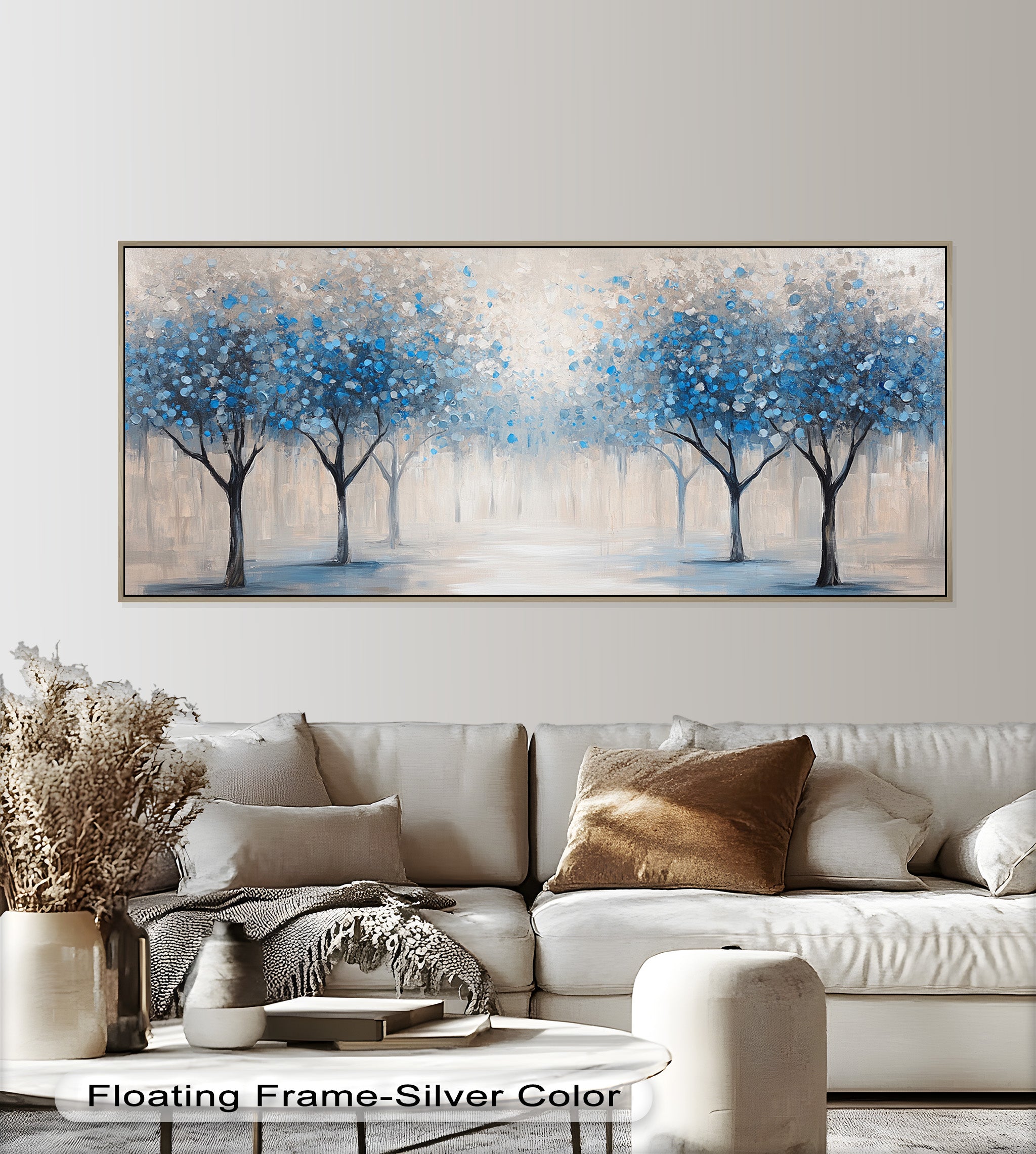 Blue Blossom Trees Wall Art - Floral Oil Painting Canvas Print for Living Room, Bedroom & Office Decor | Nature Inspired Home Decor