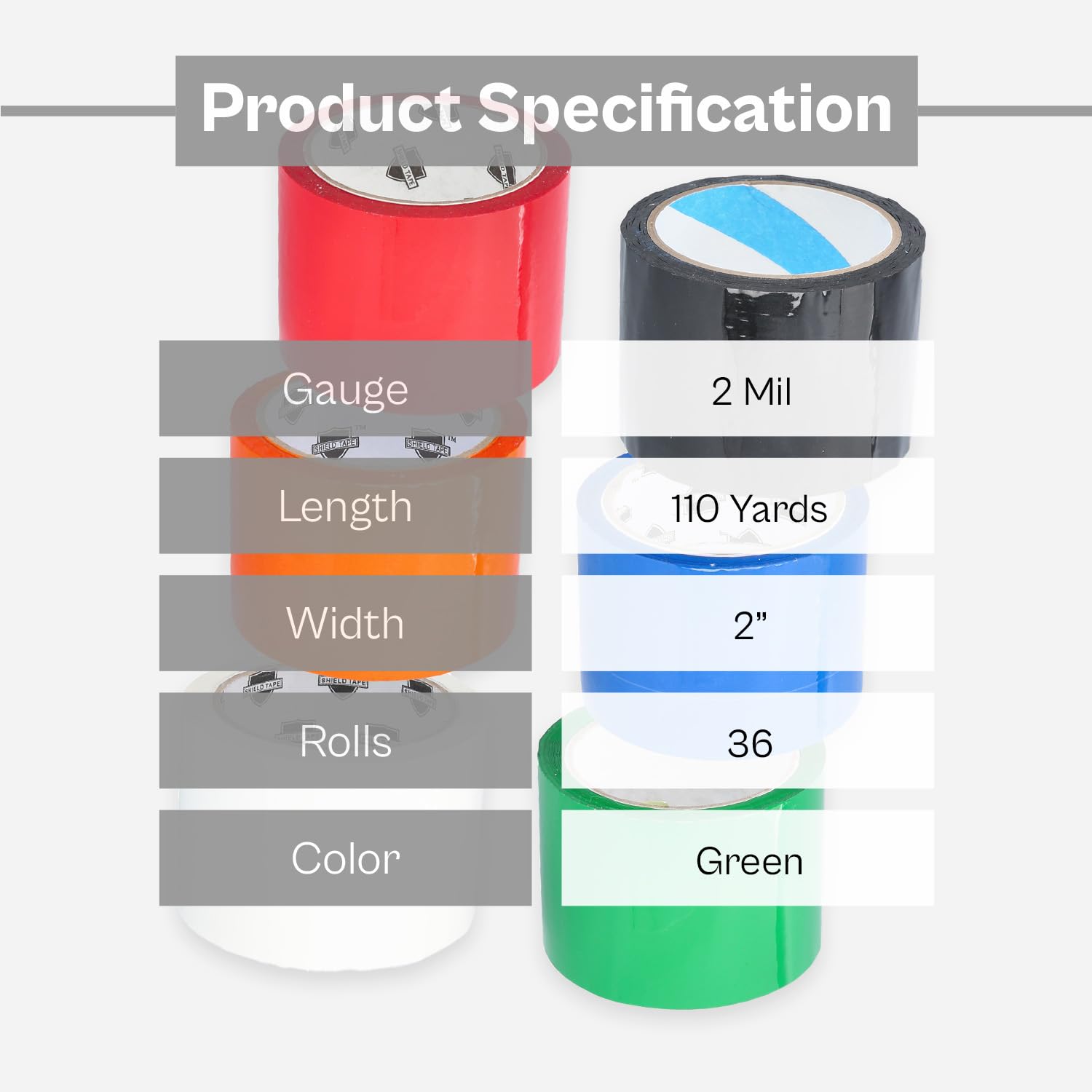 PSBM Green Packing Tape 2 Inch x 110 Yards - 36 Pack Heavy Duty Colored Packaging Tape for Dispenser Refill | Moving, Storage & Shipping Supplies | Perfect for Home, Office & Warehouse Use