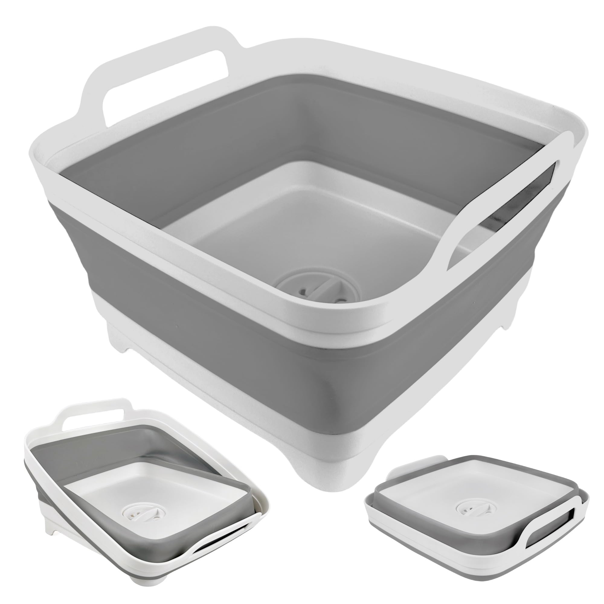Portable Baby Bottle Wash Basin - 2.4Gal Collapsible Sink for RV & Camping | Space-Saving Dish Tub (Green/Gray) for Outdoor & Travel