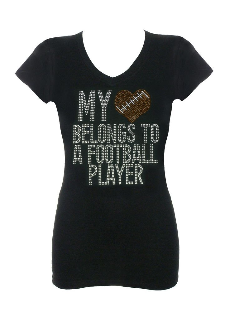 DivaDesigns Women's Rhinestone Football Player T-Shirt - Sparkling Graphic Tee for Game Day, Sports Fans & Casual Wear