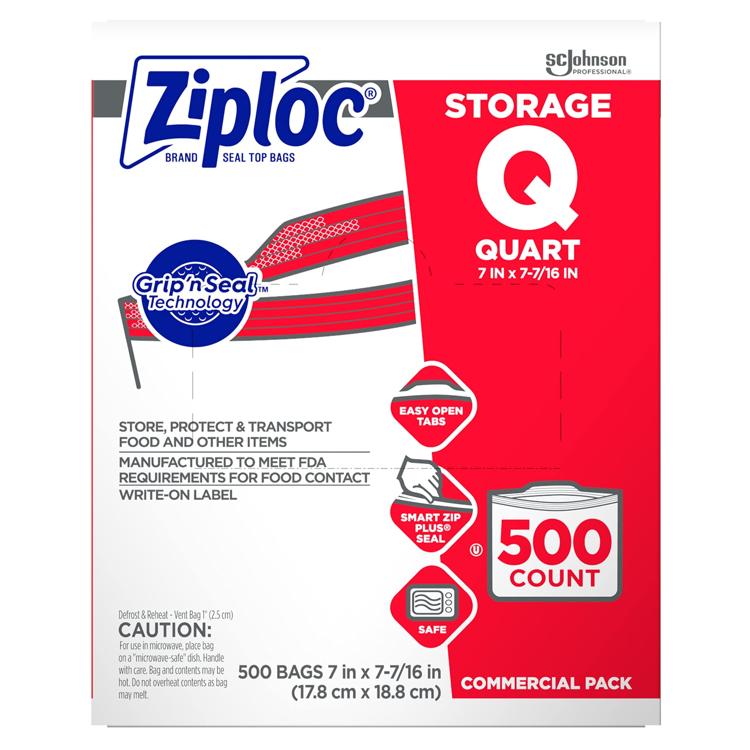 SC Johnson Professional Ziploc Storage Bags - 500 Count, Quart Size, Double Zipper for Secure Food Storage | Perfect for Meal Prep, Freezer Organization & Kitchen Pantry Storage