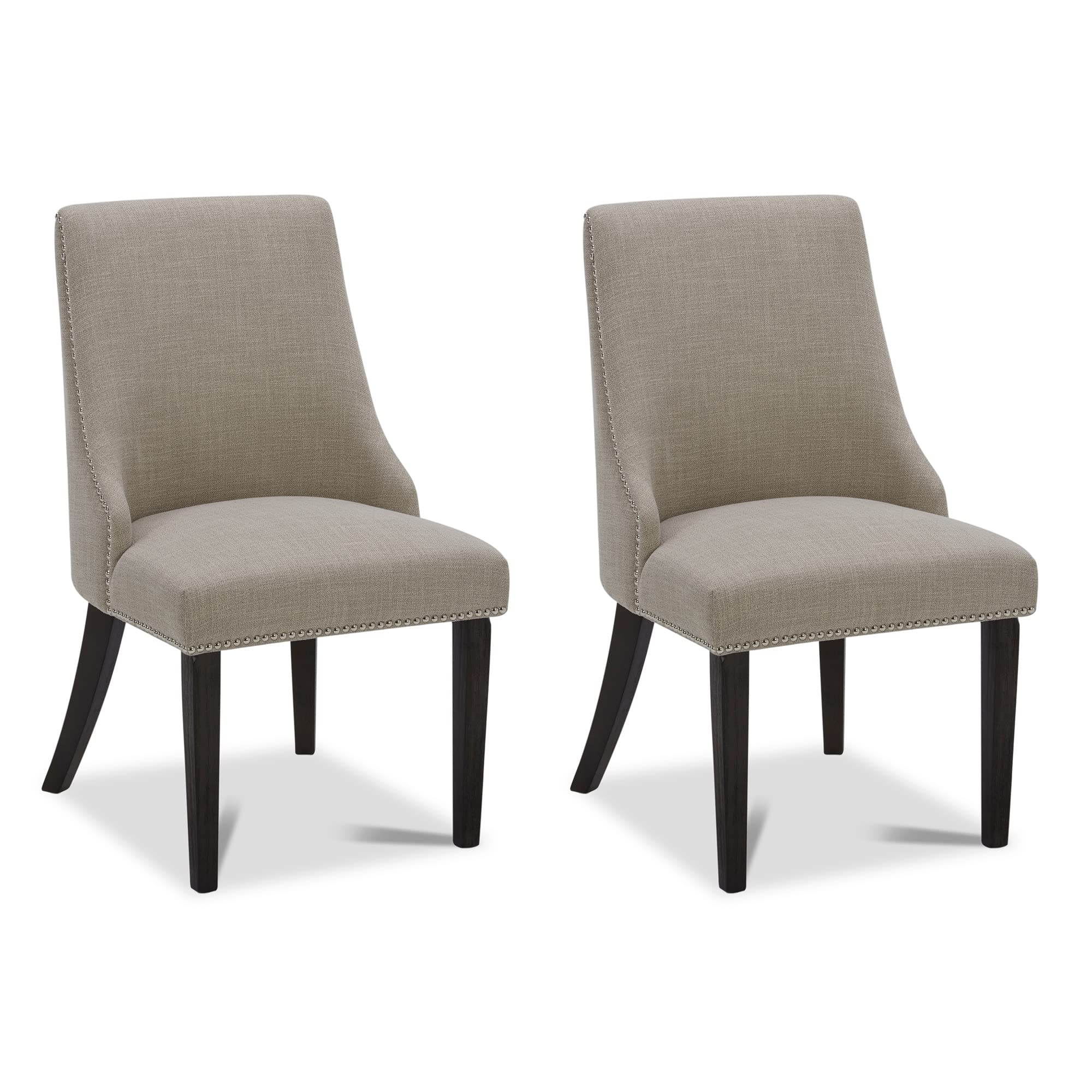 CHITA Farmhouse Dining Chairs with Nailhead Trim - Set of 2 Fabric Upholstered High Back Chairs in Flax Beige for Kitchen, Dining Room & Breakfast Nook