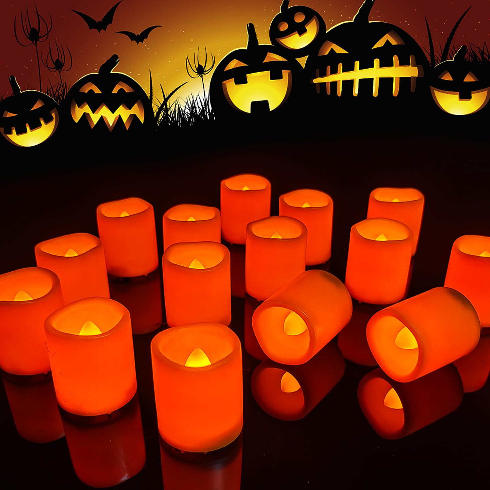24 Pack Flameless LED Votive Candles - Battery Operated Flickering Tea Lights in Warm Orange Glow - Perfect for Halloween, Weddings, Christmas, Valentine's Day & Home Decor - Safe for Indoor/Outdoor Party, Table Centerpiece & Garden Decoration