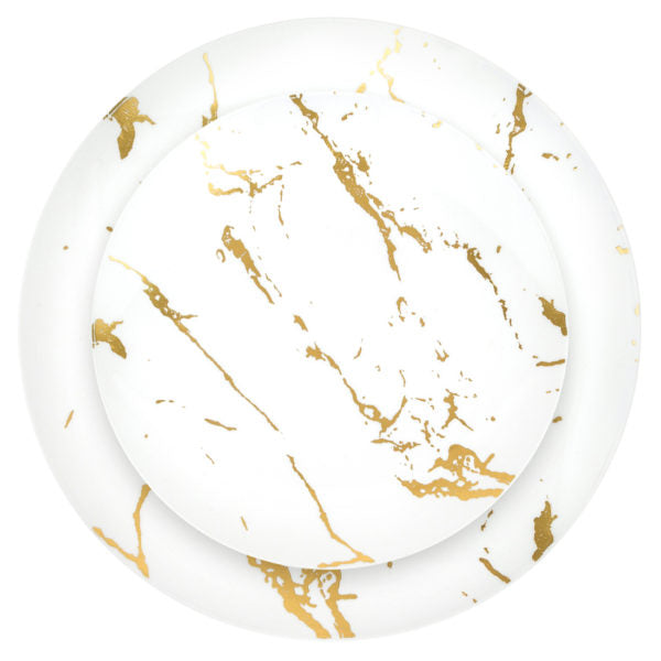 White and Gold Plastic Party Bundle - Elegant Disposable Tableware Set for Birthdays, Weddings & Events - Perfect for Celebrations, Gatherings & Special Occasions