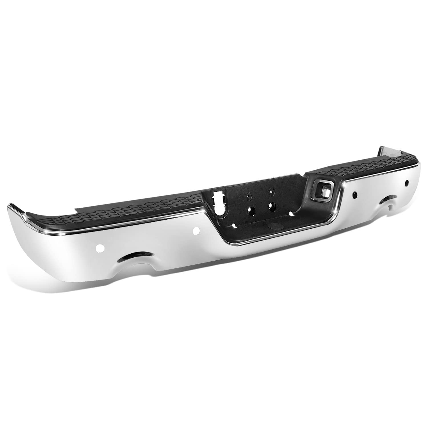 Auto Dynasty Rear Bumper Step Pad for 2009-2019 Dodge Ram 1500 - Chrome Protector Cover with License Plate Lights, Parking Sensor Holes & Dual Exhaust Cutouts (CH1103119) - Perfect for Truck Protection & Off-Road Adventures