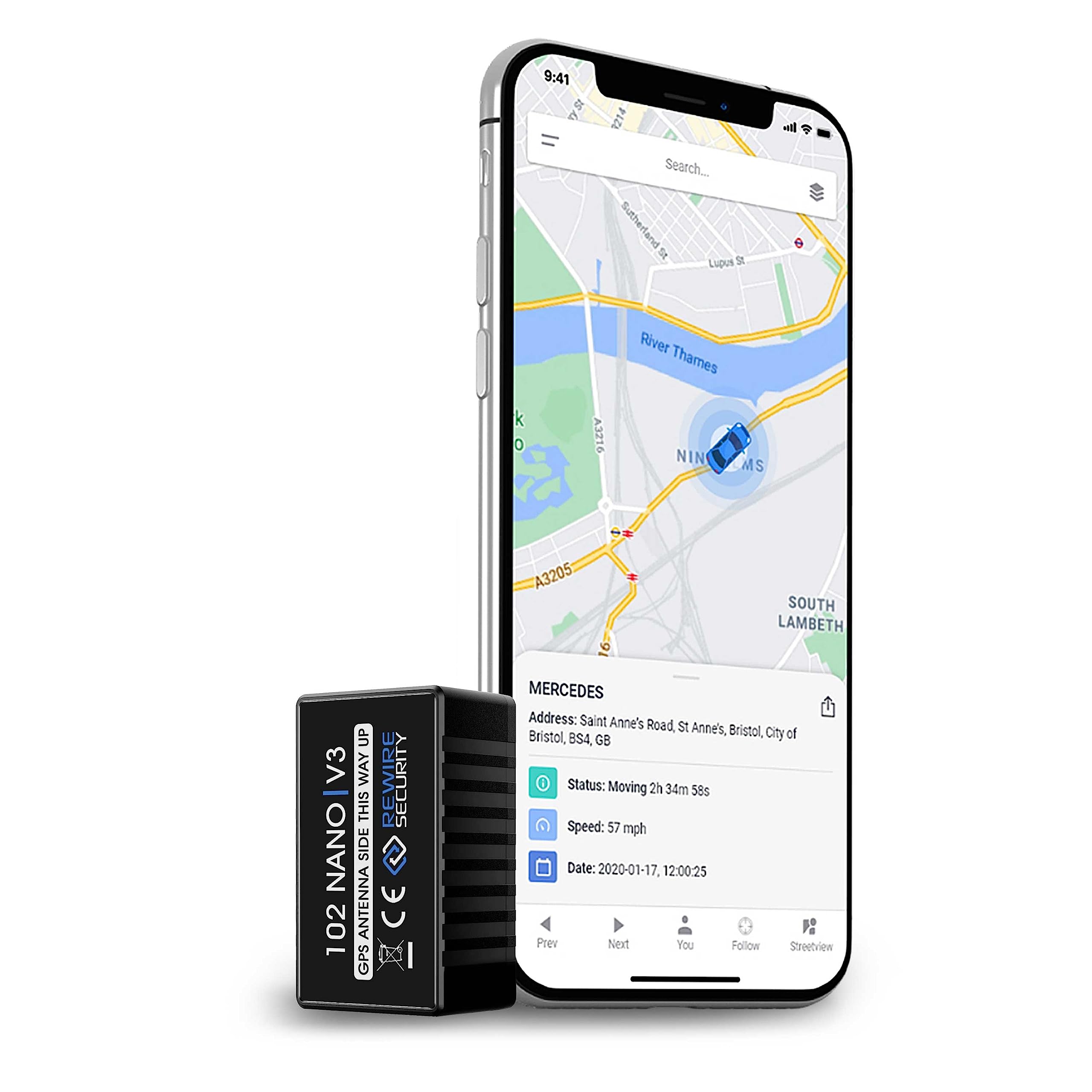 Rewire Security 102 Nano V3 Mini GPS Tracker - Battery Powered Portable GPS Device for Vehicles, Cars, Personal & Asset Tracking | 6 Days Standby | No Monthly Fees | Real-Time Tracking via Mobile App | Perfect for Travel, Fleet Management, Child Safety & Pet Tracking