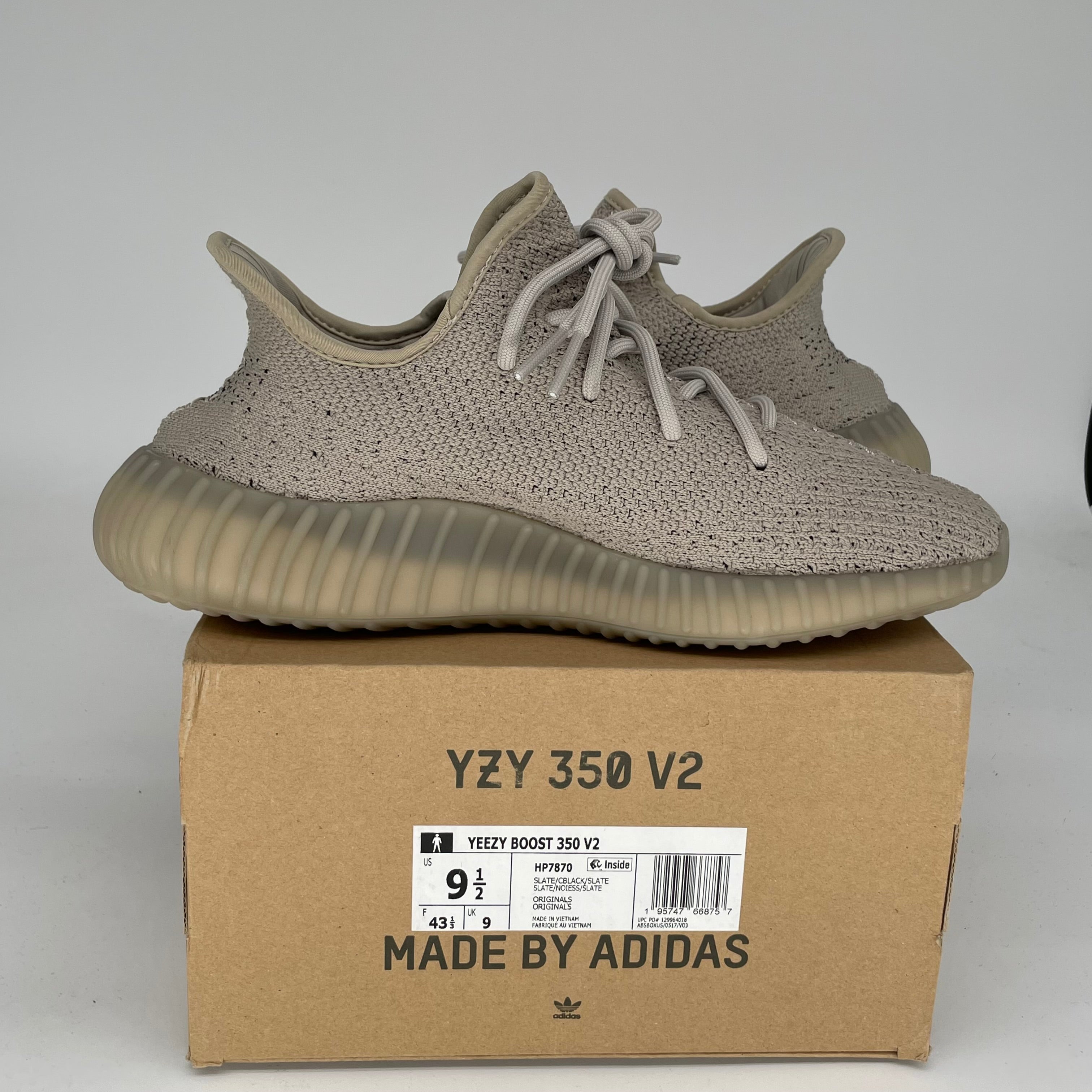 Adidas Yeezy Boost 350 V2 Slate Grey Sneakers - Men's Size 9.5 (HP7870) | Comfortable Running Shoes for Gym, Workout & Casual Wear