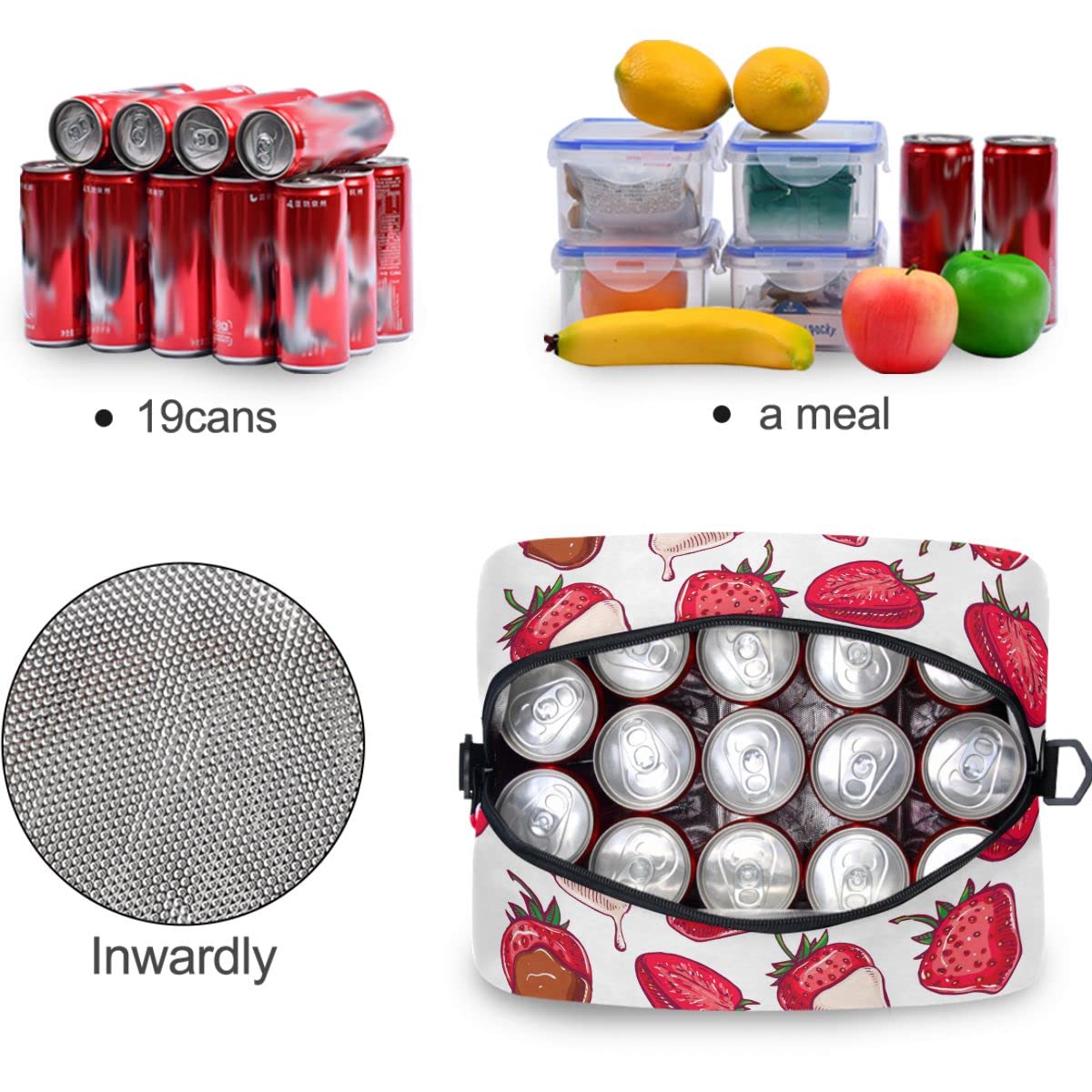 Insulated Lunch Bag for Women & Men - Reusable Leakproof Cooler Tote with Strawberry Chocolate Design - Perfect for Work, School, Picnics & Outdoor Activities
